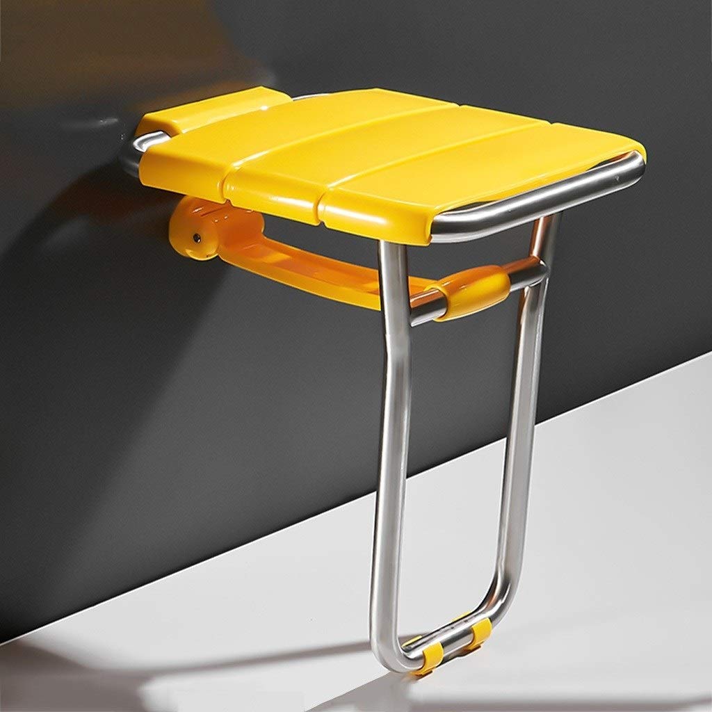 Asiento de ducha amarillo con patas, taburete de baño plegable de montaje en pared, taburete plegable para cambiar zapatos, taburete de baño para adultos, ancianos y discapacitados, máximo 250 kg