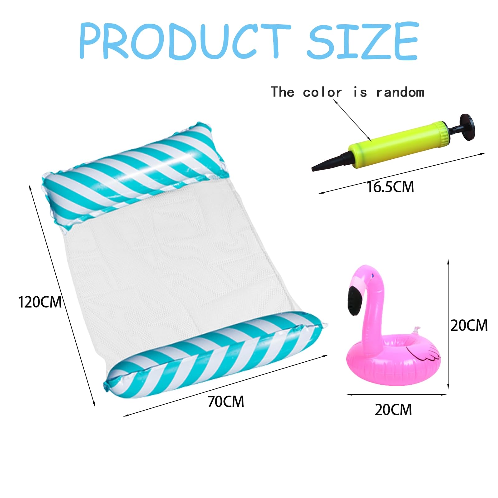 MUNSKT 1 Pack Light Blue Striped Inflatable Pool Hammock Set, Includes Air Pump & Flamingo Cup Holder - Image 3