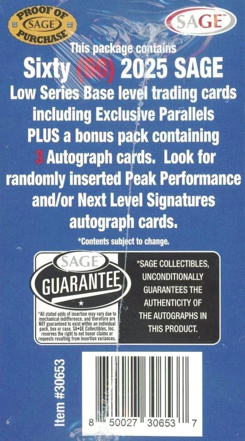2026 Sage Football Low Series EXCLUSIVE Factory Sealed Hobby Blaster Box with (3) AUTOGRAPHS & (60) ROOKIE Cards! Look for RC & Autos of Garrett Nussmeier, Cade Klubnik,LaNorris Sellers & Many More!
