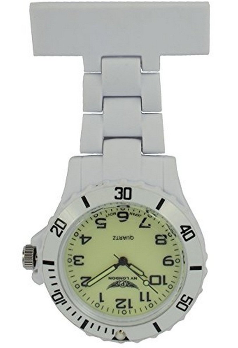 NY London White with Luminous Face Silicone Rubberised Plastic Nurse FOB Watch Brooch
