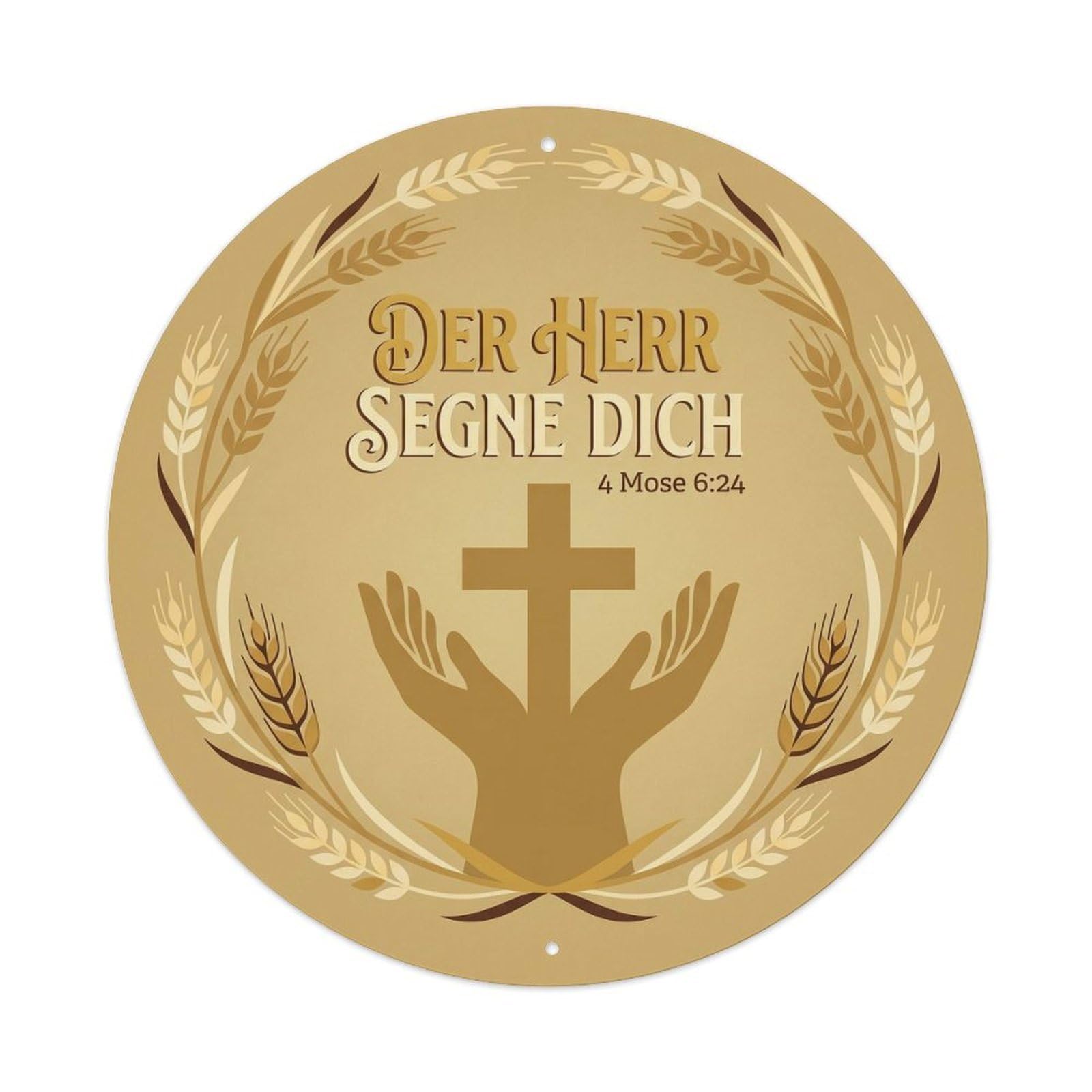 Golden Wreath Blessing Medallion Gentle Gospel Style Metal Tin Sign Plaque Wall Decor for Cafe, Man Cave, Club Bar, Office, Home Garden Round Metal Poster 8x8Inch