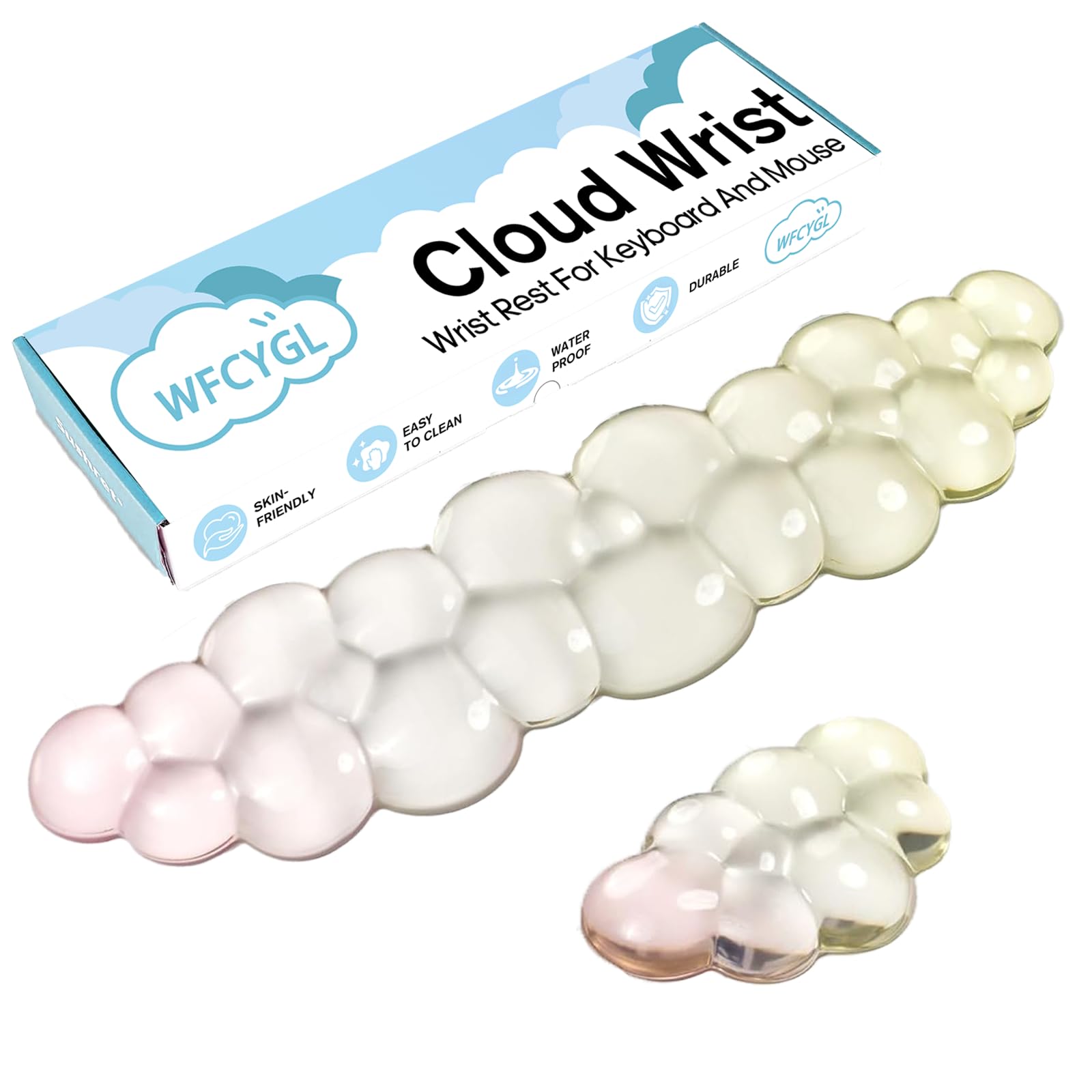Cloud Keyboard and Mouse Wrist Rest Set Gel Keyboard Wrist Rest for Computer Transparent Ergonomic Mouse Wrist Pad Silicone Non-Slip Cute Clear Wrist