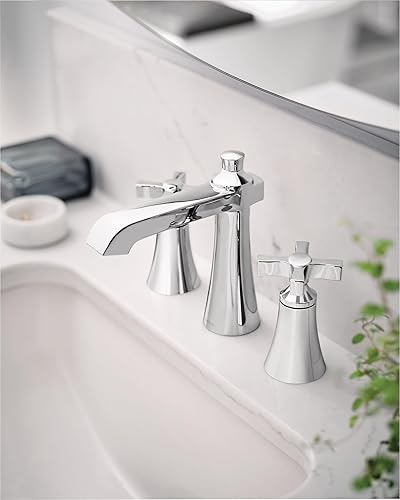 Miniatura 2 de Moen TS6985 Flara - Kit de moldura de grifo de baño con mango cruzado de 7.9 in, requiere válvula, cromado