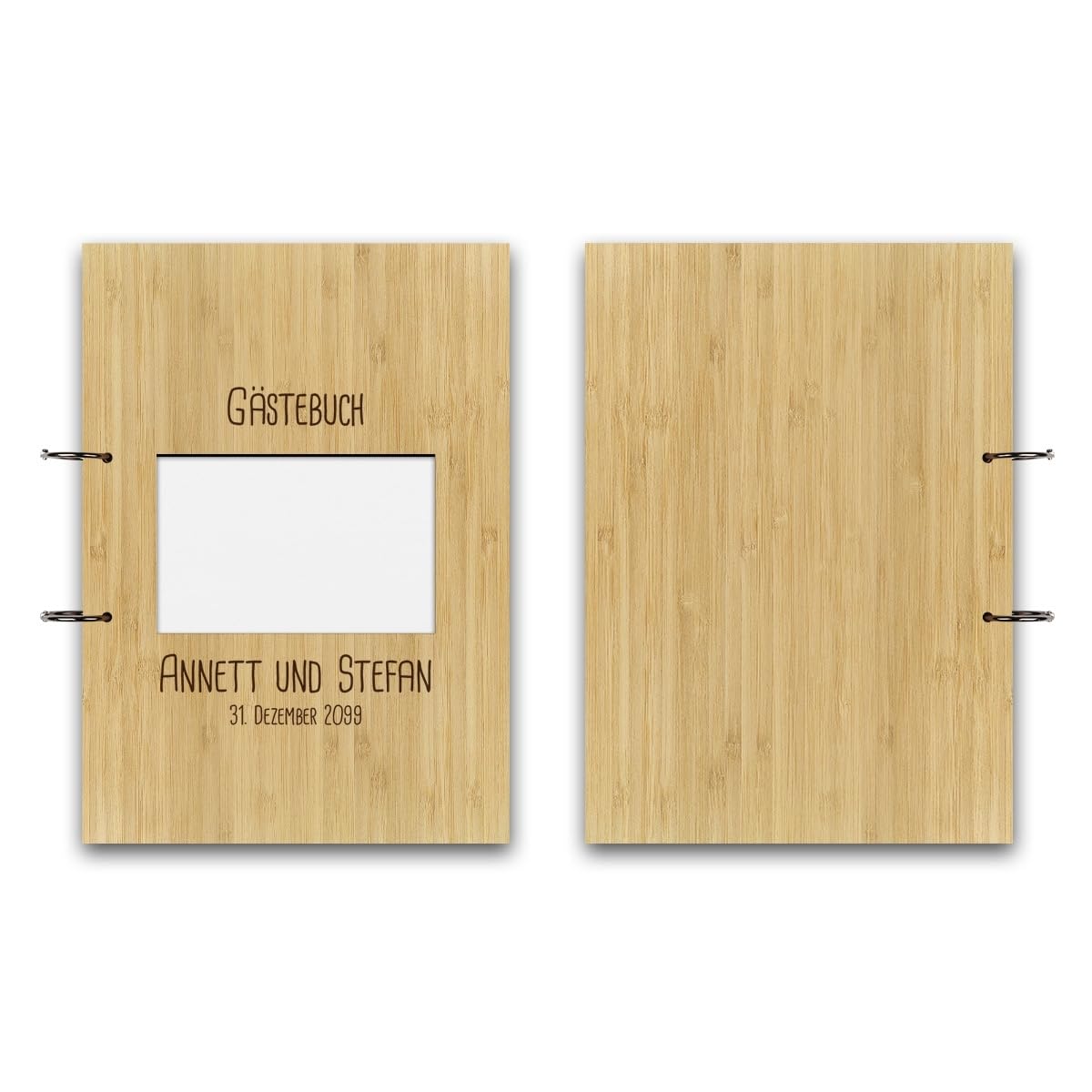 Personalisiertes Hochzeits-Gästebuch Aus Holz – DIN A4, Mit Lasergravur, 144 Seiten