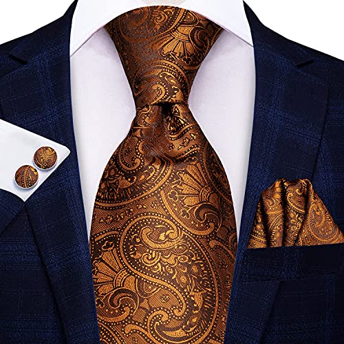 Image of Hi-Tie 3 Pcs Gift Box Mens Tie Set Necktie with Pocket Square Cufflinks Lapel Pin Silk Neck Tie Collection