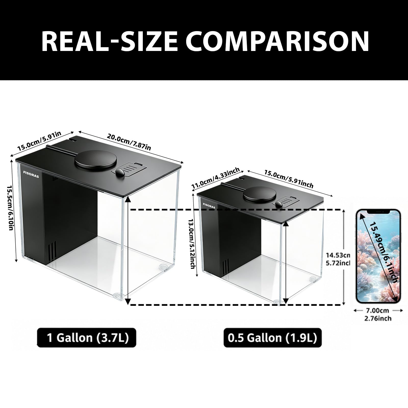 Petit kit d'aquarium de 3,7 l avec pompe à filtre à eau et lumière LED | Idéal pour les petits poissons