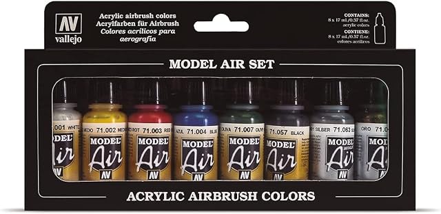 Vallejo Model Air Metallic Colors Acrylic Paint Set for Air Brush - Assorted Colours (Pack of 8),17 ml (Pack of 8)