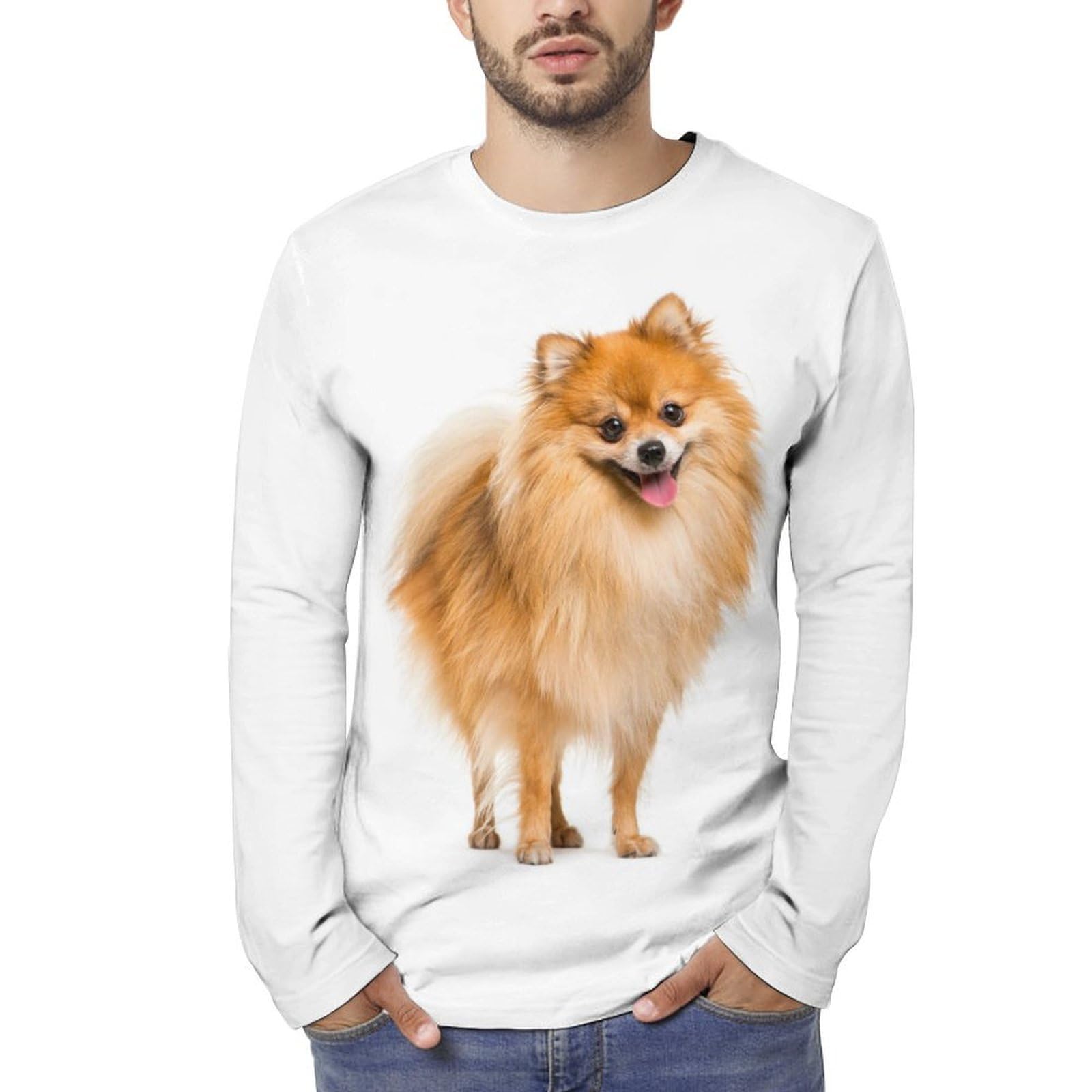 Amazon.co.jp: メンズ 長袖Tシャツ ポメラニアン 犬柄 トップス 大きい