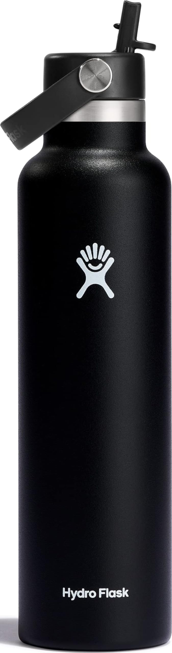 Hydro Flask Water Bottle - Insulated Stainless Steel - Straw Lid, Non Spill, Leakproof 24 Oz Black