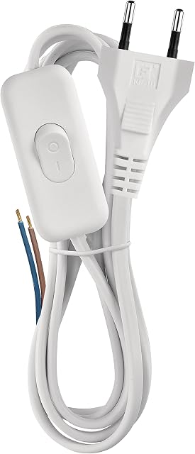 EMOS S08273 Kabel Sieciowy/Kabel Zasilający/Kabel Zamienny/Kabel Przyłączeniowy Z Wyłącznikiem, 3 M, Wtyczka Euro, Do Lamp, Opraw Oświetleniowych, Żarówek, Biały
