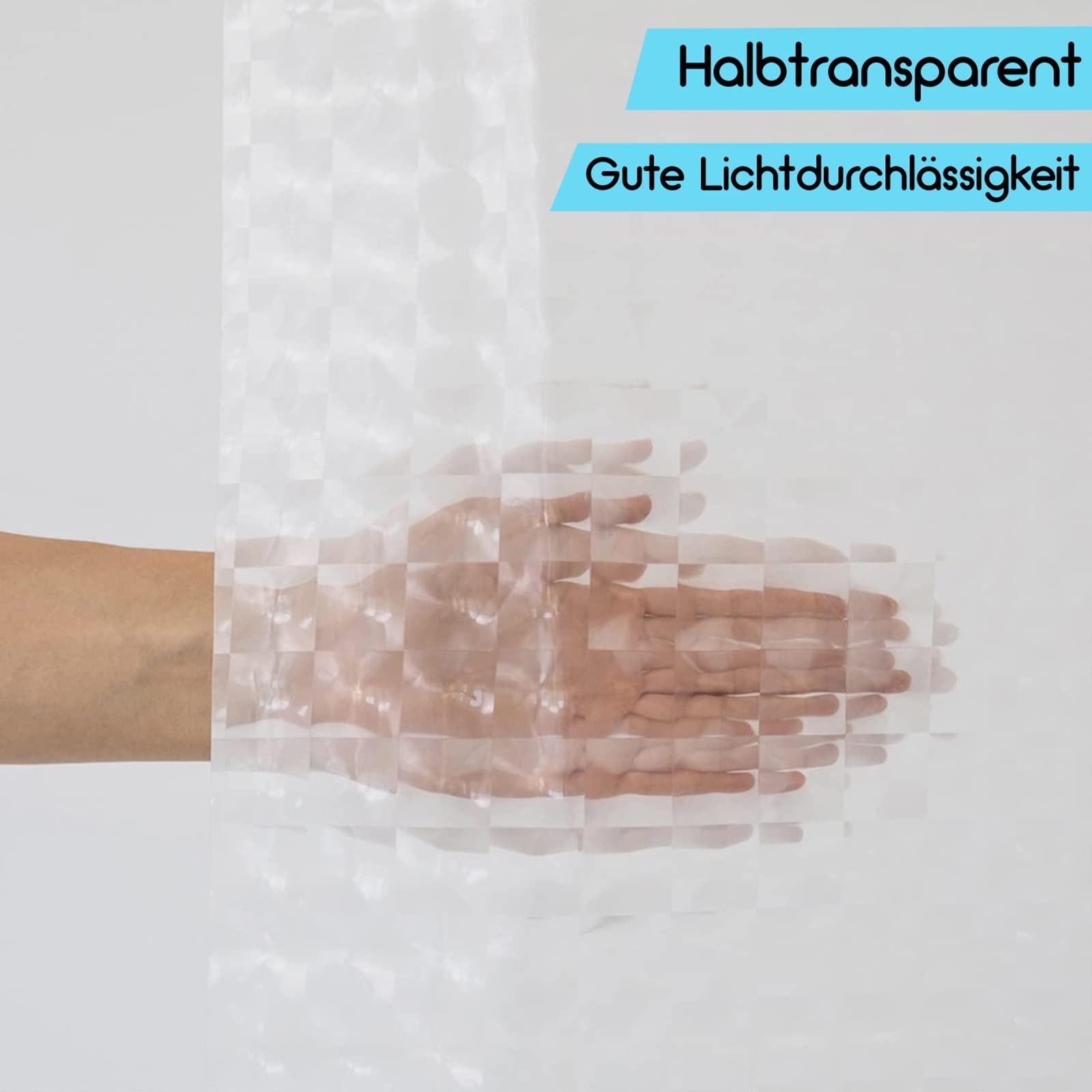 Rideau de douche transparent 180 x 180 cm, imperméable, motif gaufré, 12 crochets inclus, décoration de salle de bain élégante, facile à nettoyer et élégant