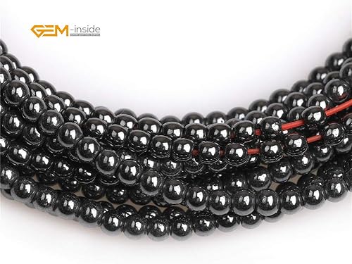 Miniatura 4 de GEM-Inside - Cuentas sueltas de hematita negra natural no magnética de 0.079 pulgadas, cuentas redondas de energía para fabricación de joyas, 15