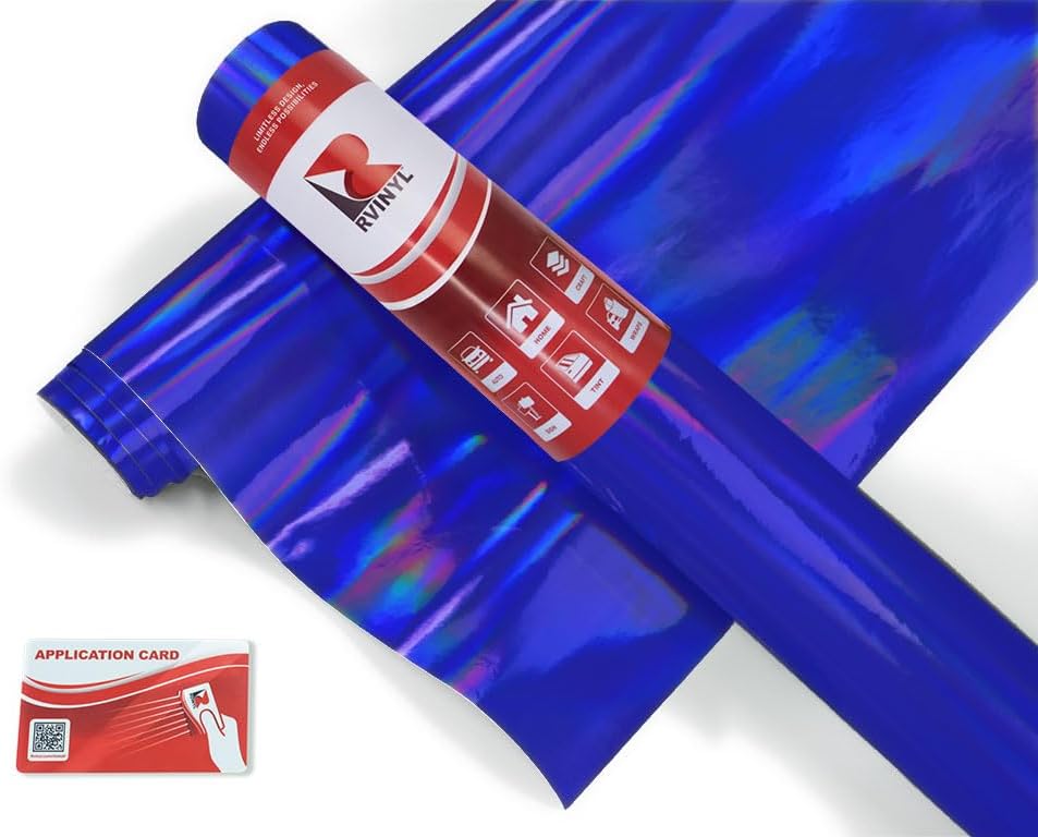 Rwraps Holographic Chrome Vinyl Car Wrap Film in Blue Neochrome - 5ft x 3ft - Vehicle Sheet Roll with Adhesive Back and Air Release Technology