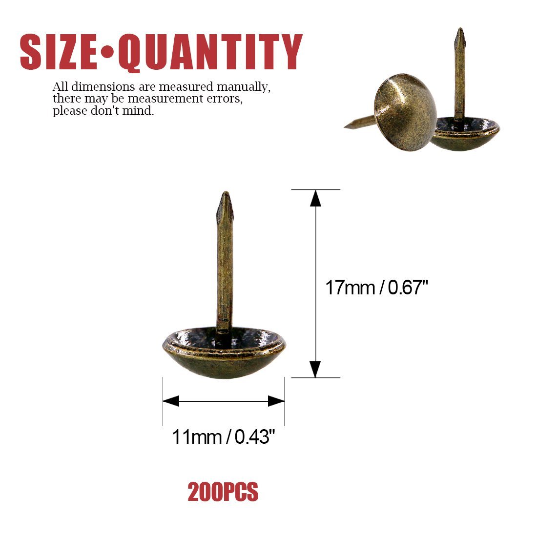Antique Brass Tacks - 200 Pack for Upholstery & Decor -2