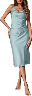 Women's Nightgown Satin Slip Dress Sexy Lingerie Sleepwear Long Slip Silk Midi Dress Spaghetti Strap S-XXL