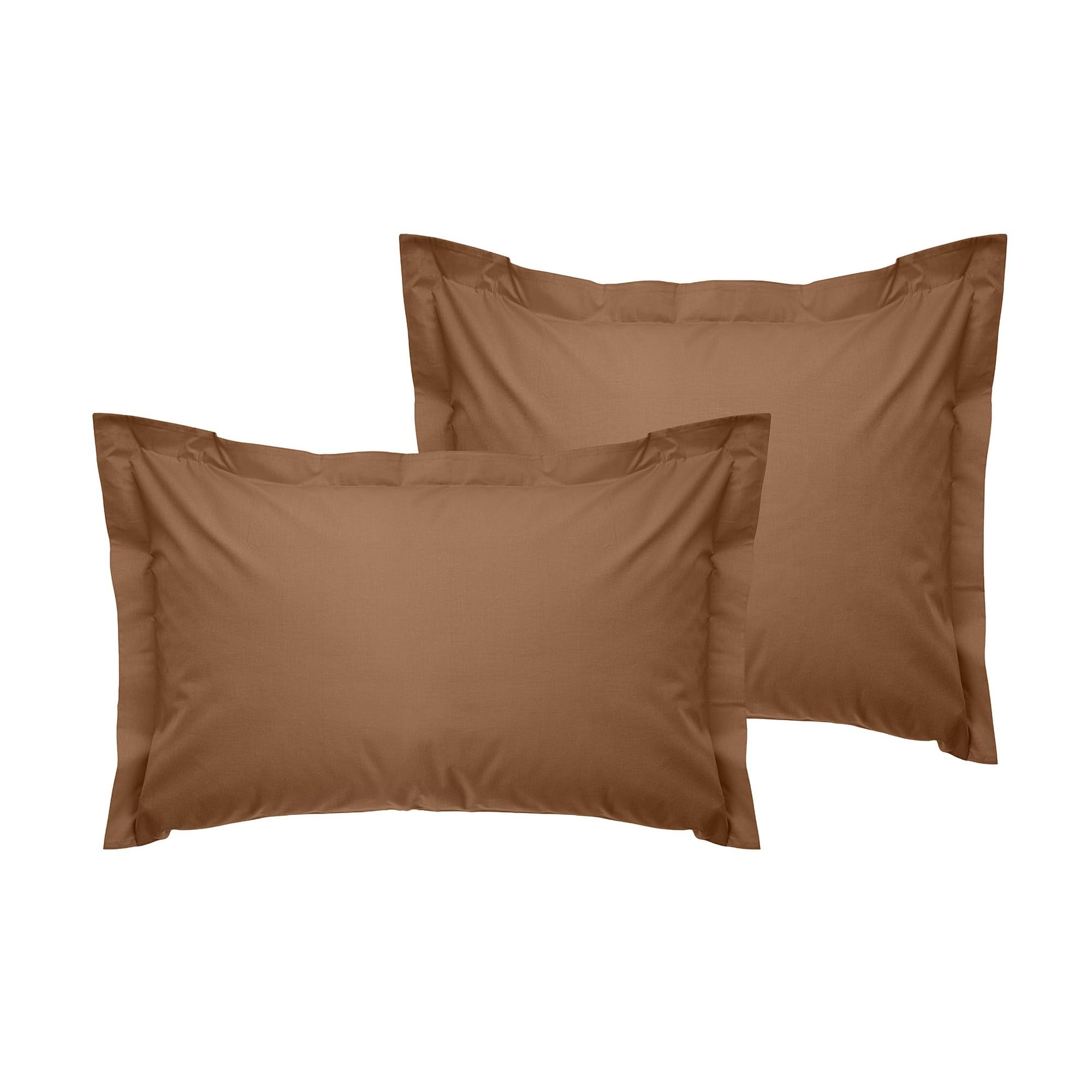 Premium Oxford Pillowcase Set (2 Pieces), Brown, 80 x 80 + 5 cm, 100% Cotton Ranforce, 155 Thread Count | Envelope Closure, Machine Washable at 30°C