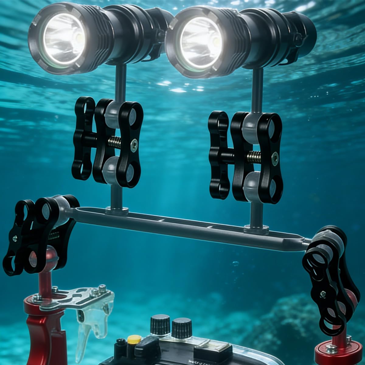 Riven 4 Stück Aluminium Kugelklemme Halterung, Kugelklemme Unterwasserhalterung, für Unterwasser-Tauchen Licht Arme Tray System