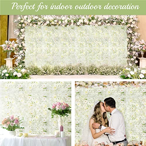 Omldggr Artificial Flower Wall Panels, 6 Pack 12 X 16 Inch White Rose Artificial Flower Wall Backdrop For Flower Wall Decor, Wedding, Party , Baby Bridal Shower Backdrop Decoration #TOP6