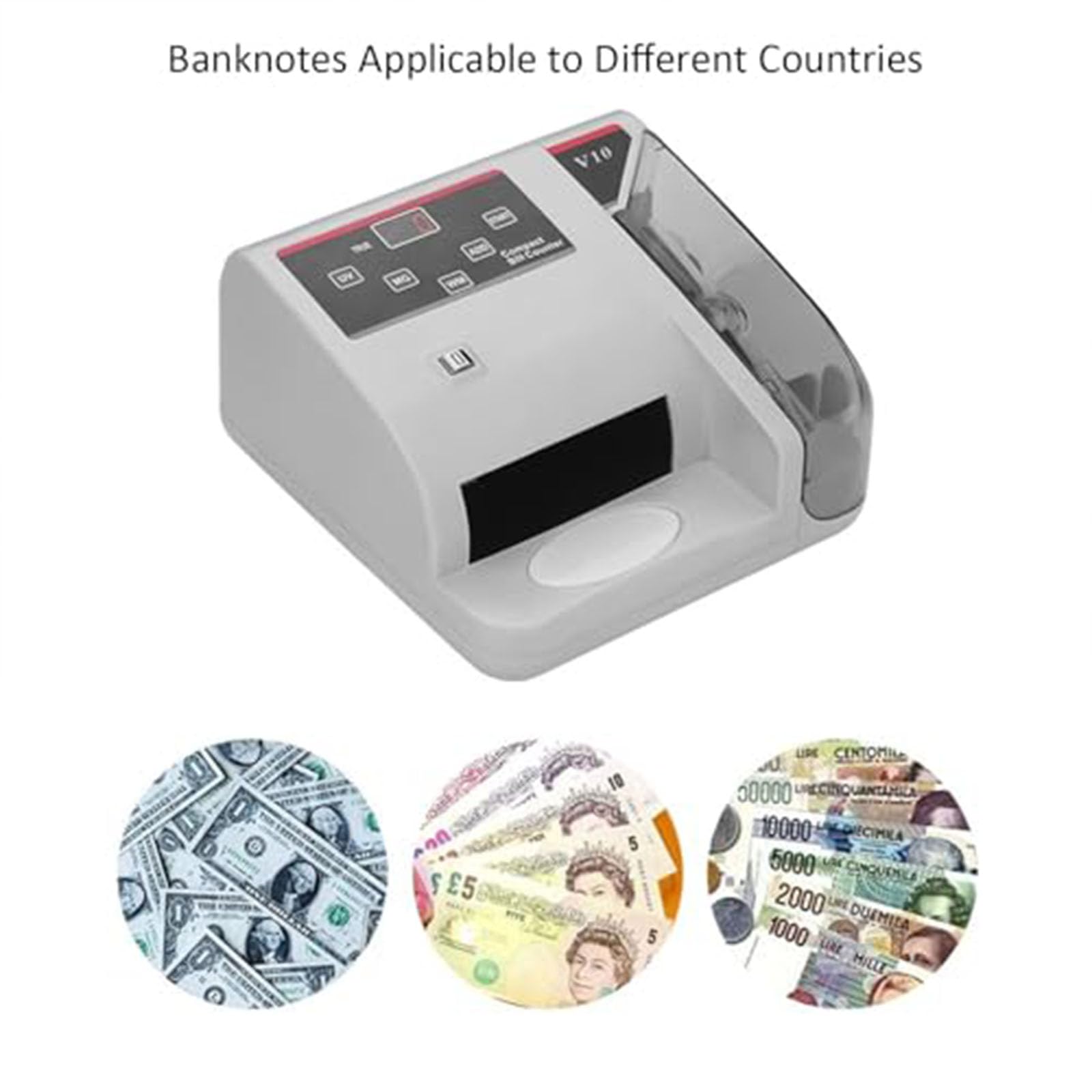 Contador de billetes de alta velocidad, 600 piezas/min, máquina de conteo de dinero con detector de falsificaciones, cuenta de efectivo portátil para oficina en casa y conteo de IVA, acepta monedas en