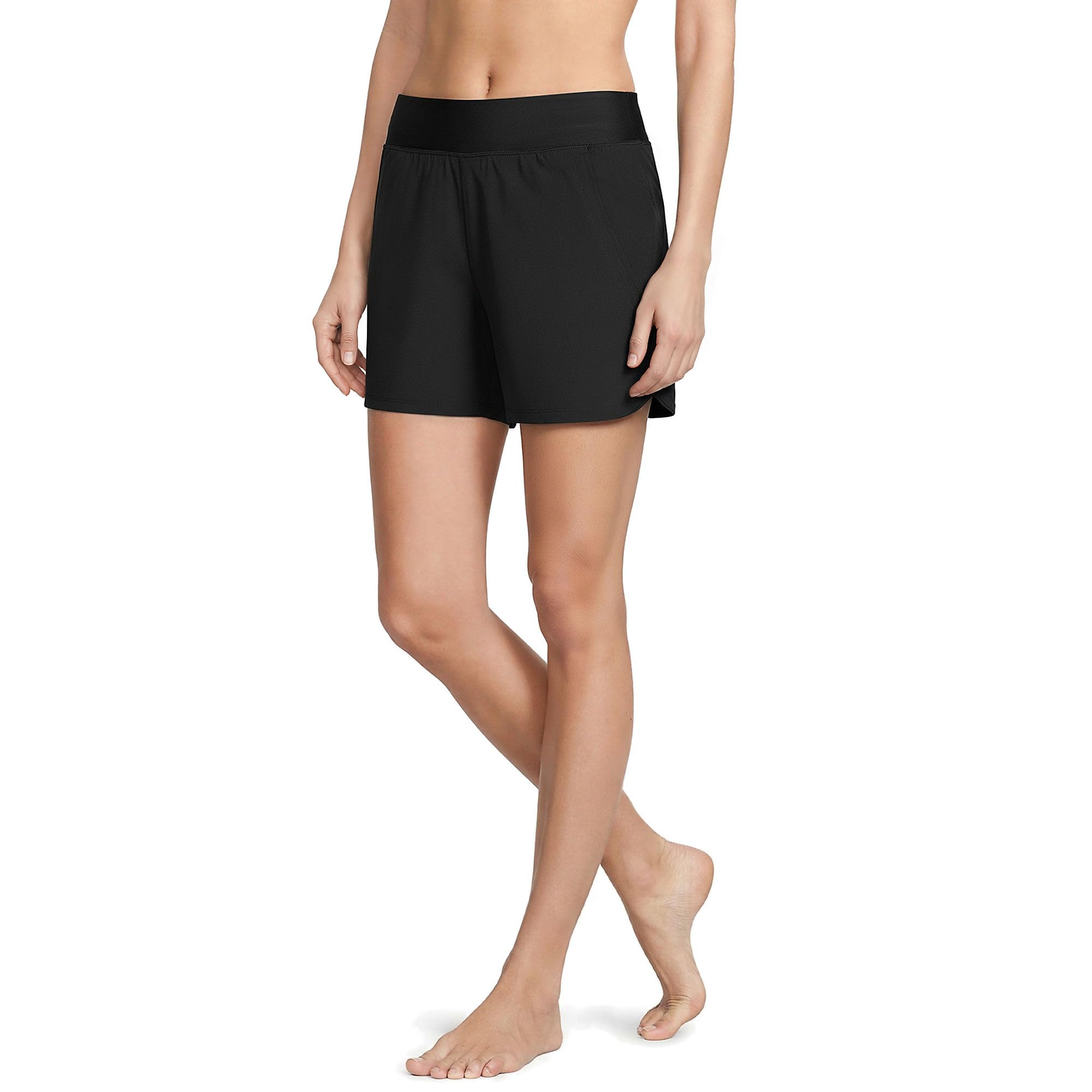 lands' end Women's Petite 5" Quick Dry Elastic Waist Swim Shorts with Panty 12 Black-picture-14