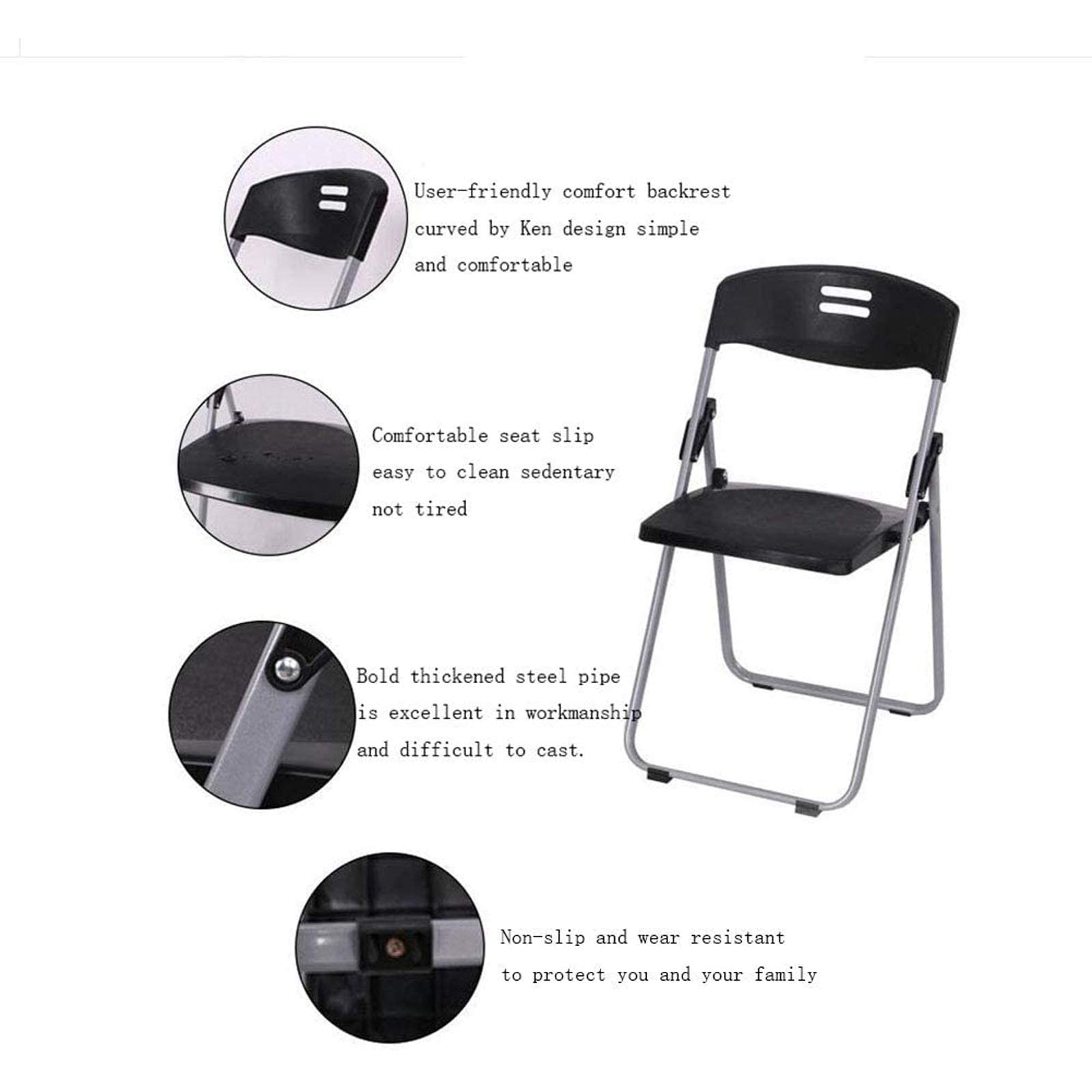事務机・学習机 4 foldable desks and 4 foldable chairs Folding Office Chair: White Stackable Training Seat with