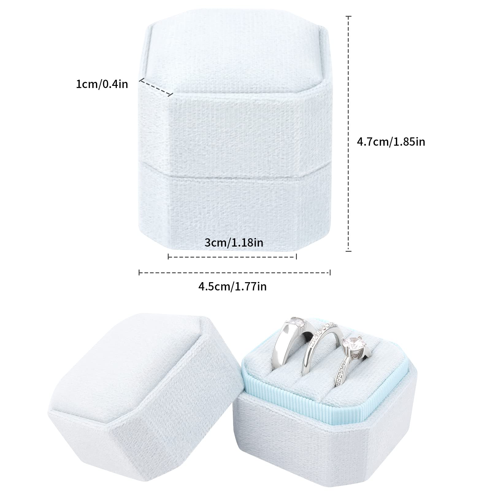 DesignSter Velvet Ring Box - Square, 3 Slots, Premium Wedding & Engagement Proposal Ring Bearer Box (Light Blue)