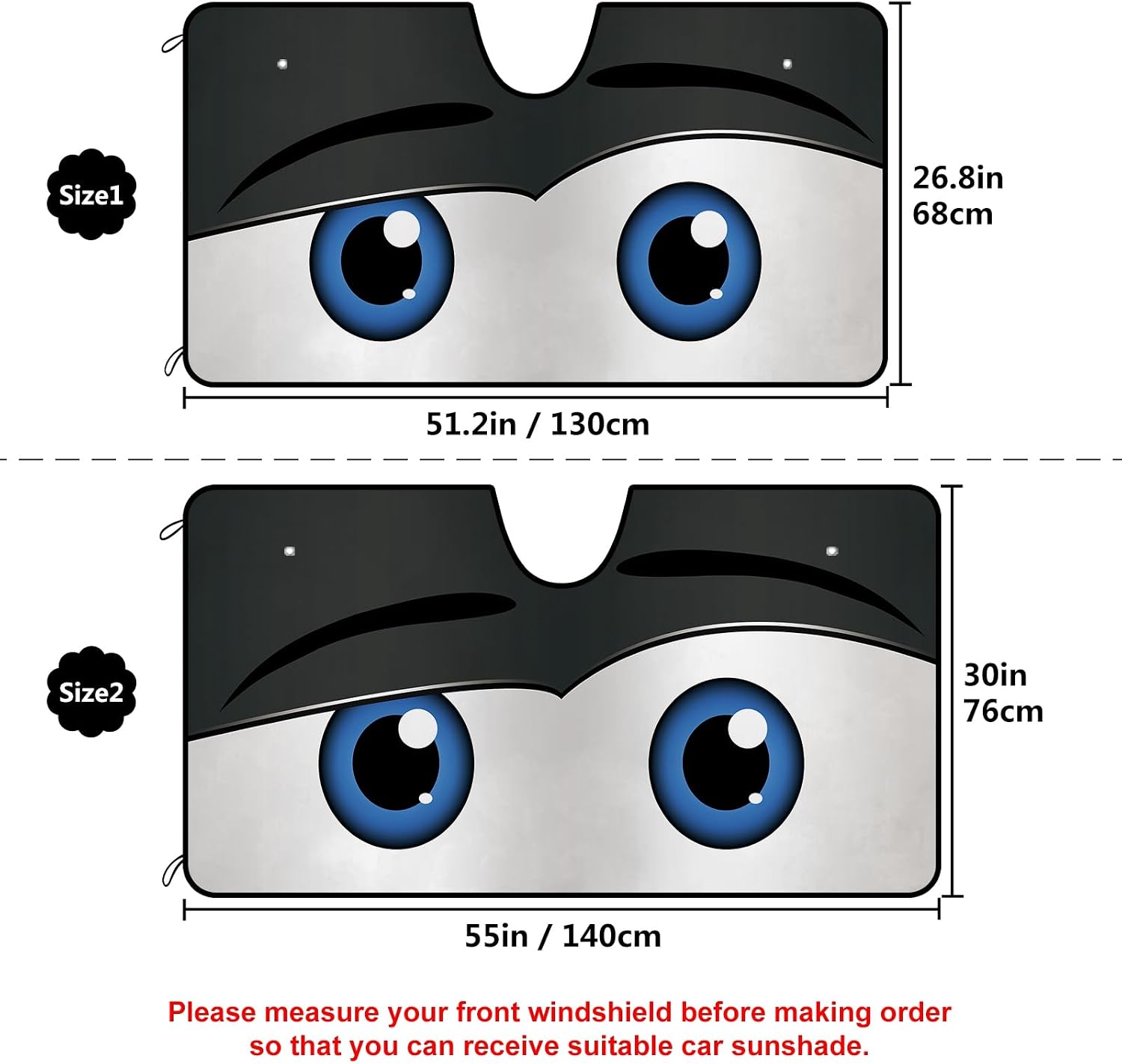 Eyes Car Windshield Sunshade Beautiful Cobalt Blue Custom Funny Car Eyes Front Windshield Sunshade UV Ray Reflector Sun Protector Sun Shade Visor, Keep Vehicle Cool, 51" x 26.8"