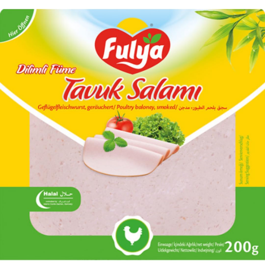 Fulya Geflügelwurst salami in Scheiben geschnittene Hühnersalami 200 Gramm x 4 STÜCK