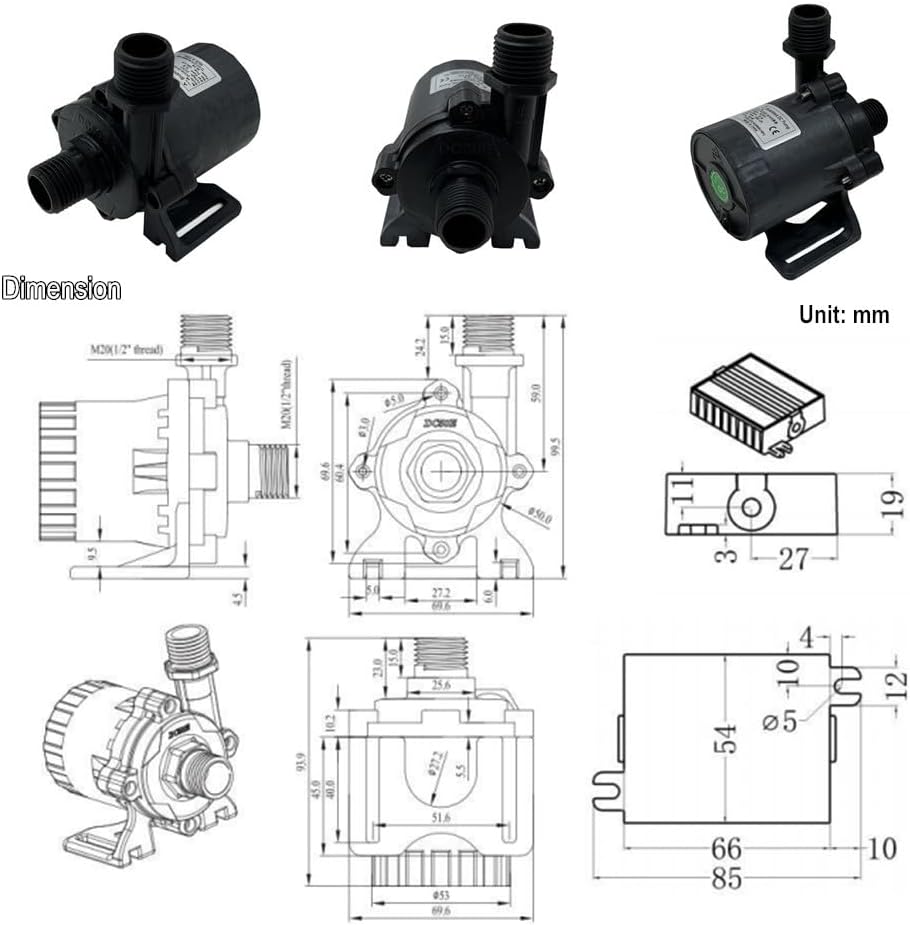 Miniatura 5 de SHYSKY Bomba sumergible de agua DC sin escobillas de potencia pequeña DC50E-24150S 24V 86W 15M 49ft Lift 412GPH Circulación continua de bajo ruido