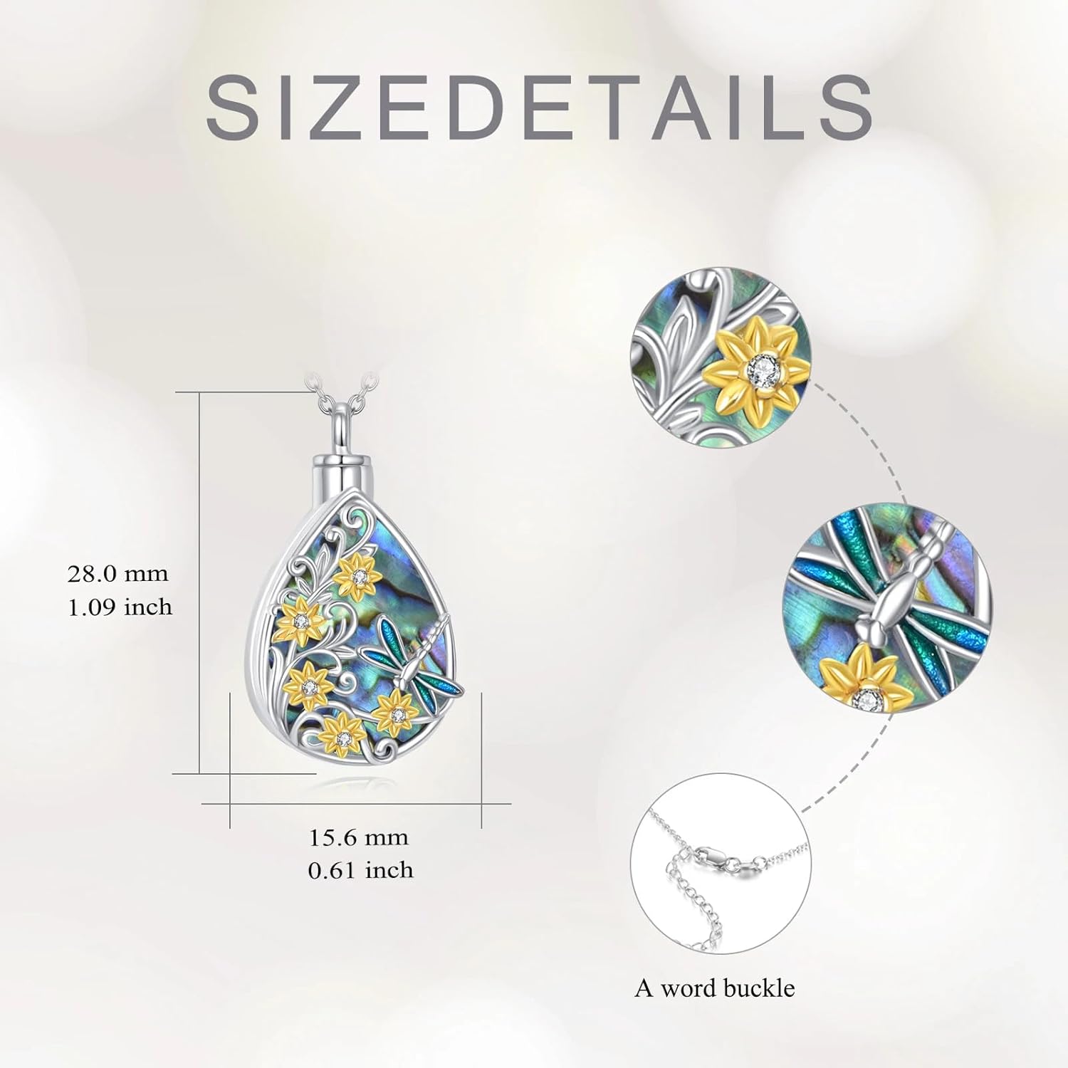 Diamond Hummingbird Butterfly Dragonfly Urn Necklace for Ashes 925 Sterling Silver Animal Urn Holder Pendant Keepsake Cremation with Funnel Filler Memorial Jewelry Gifts for Women Mom Wife,18+2 inch - Image 5