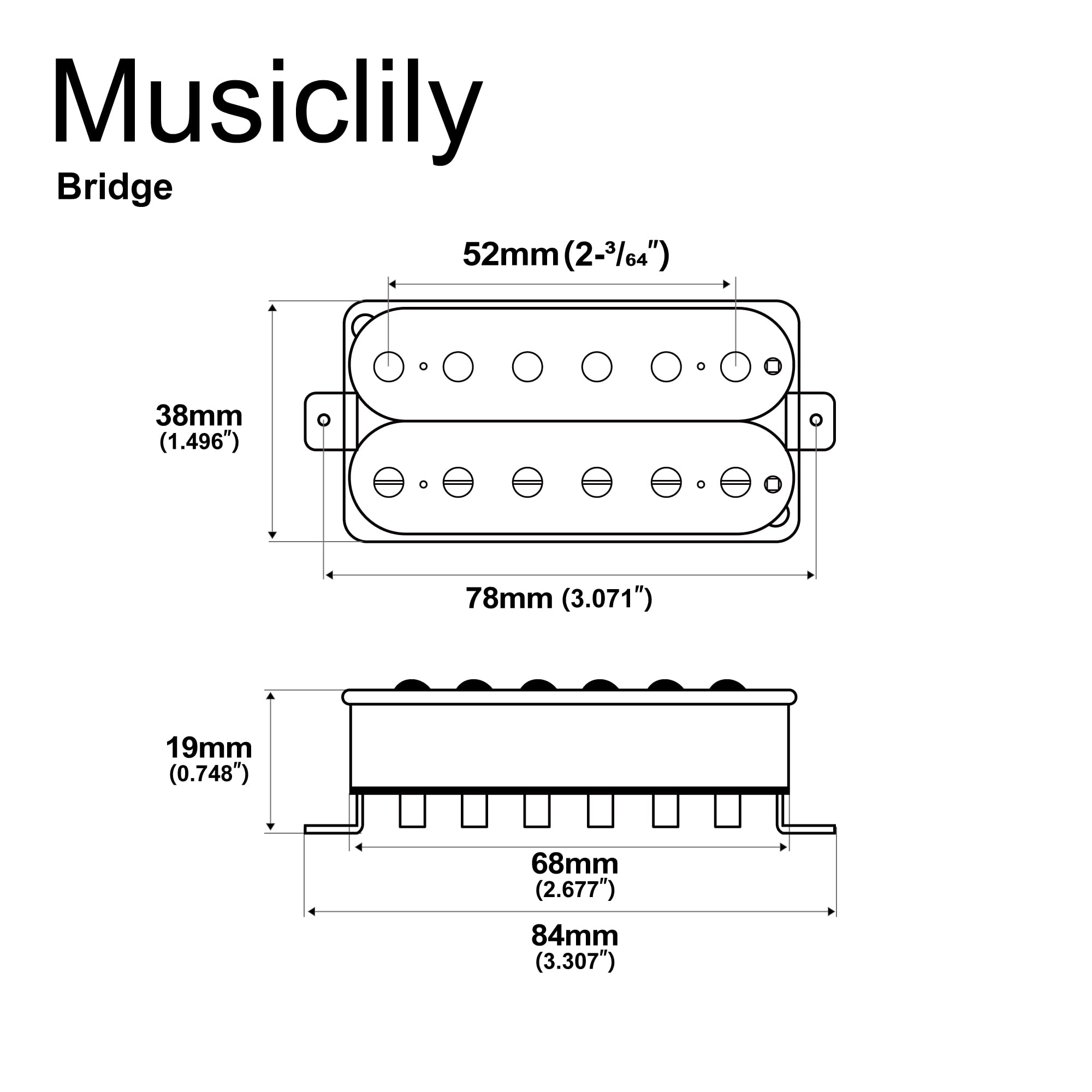 Musiclily Pro LP-OBLA Alnico 5 Micro Humbucker Découvert Chevalet Pickup pour Guitare électrique, Zebra