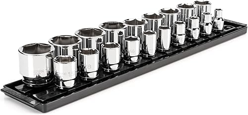 TEKTON Juego de llaves de vaso de 6 puntos de 12 pulgada, 19 piezas (38-1-12 pulgadas) con rieles  SHD92122