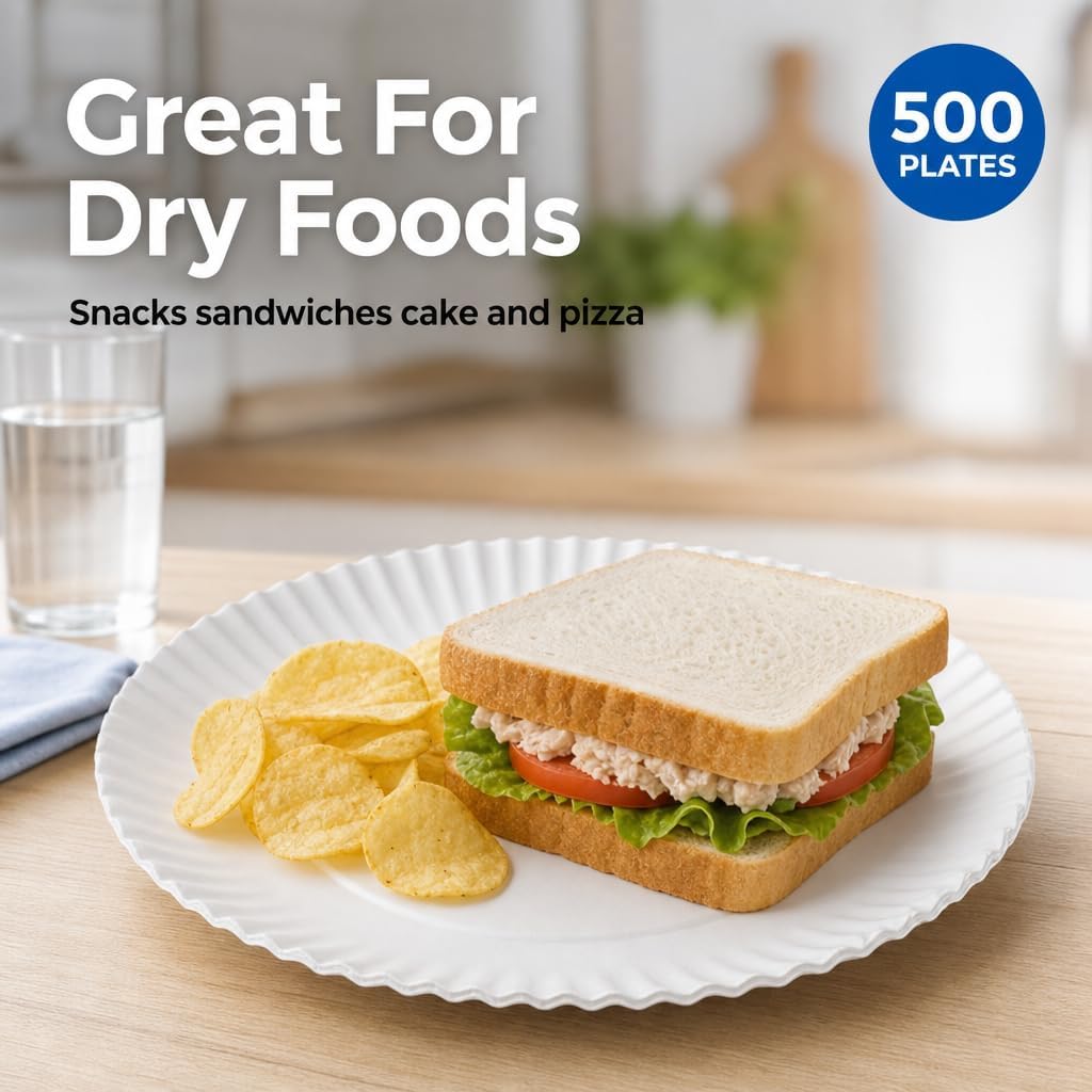 Mr Miracle 9 Inch Paper Plates 500 Pack – Uncoated White Disposable Plates Bulk | Plain Non Coated Everyday Paper Plates for Parties, BBQ, Picnics, Crafts & Catering image 4