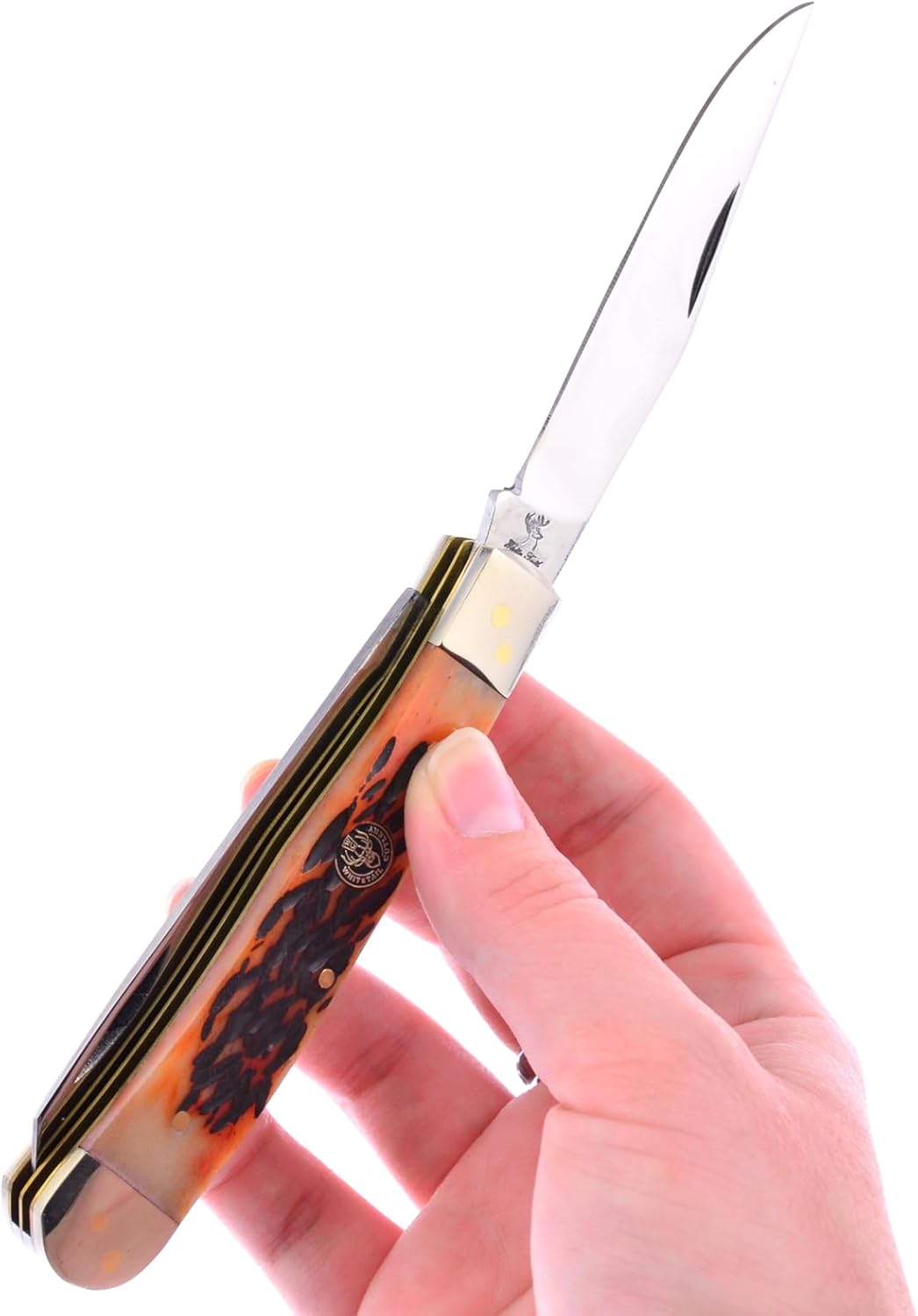 Pocket Knife 312OCB Trapper with an Orange Jigged Bone Handle German Stainless Steel Blade Closed 4.125 Inches