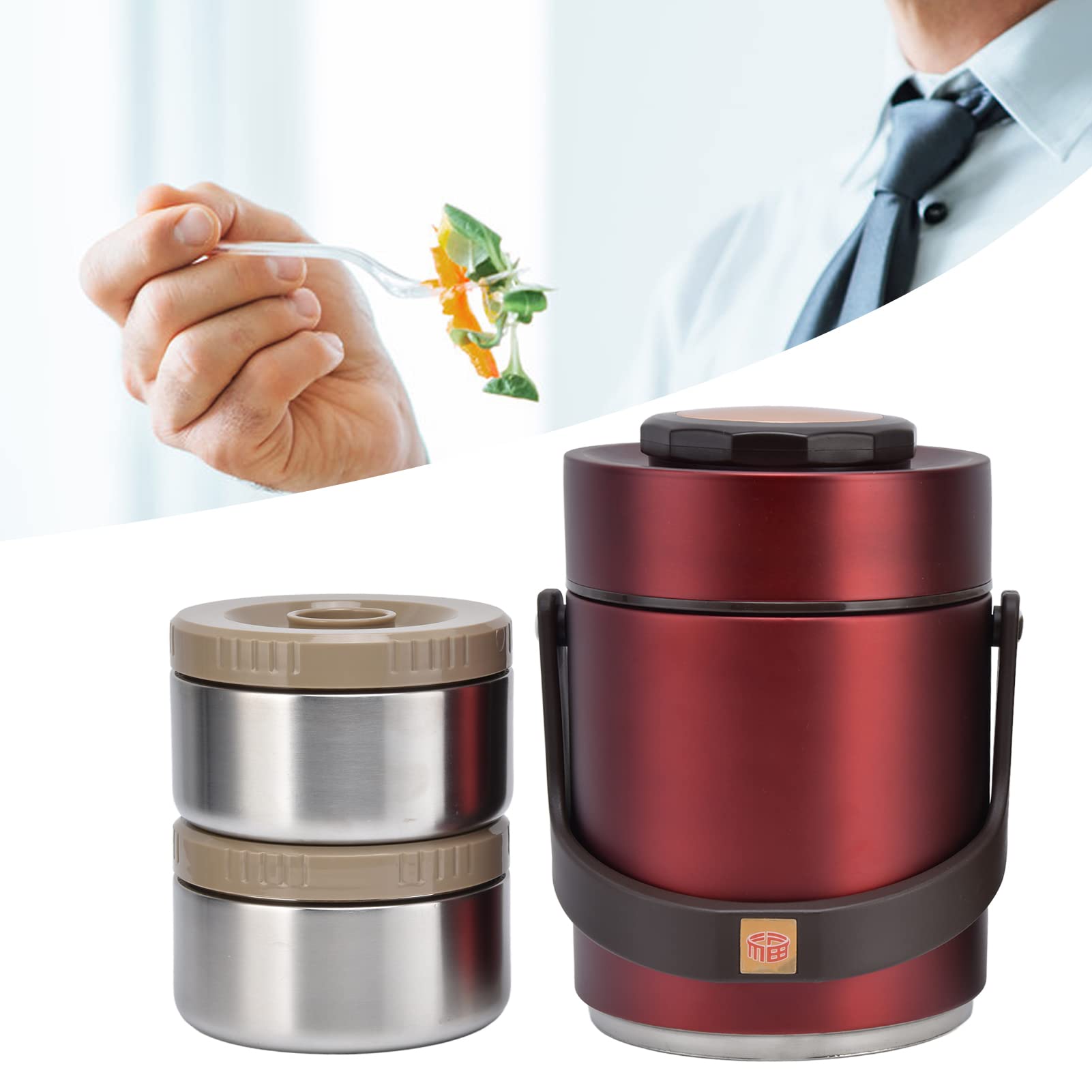 Box per il pranzo, barattolo di alimenti termo isolati, contenitori alimentari caldi in acciaio inossidabile da 50 once, scatola di bentos per adulti (Rosso)