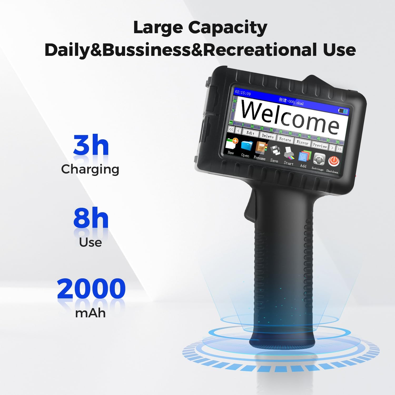 JWM Handheld Inkjet Printer, 0.5 Inch Print Height, Handheld Printer with 42ml Quick-Dry Ink Cartridge for Date/Time/Logo/Batch/Number on Carton Plastic Tube Meta, 4.3 Inch Color Touchscreen, 600DPI