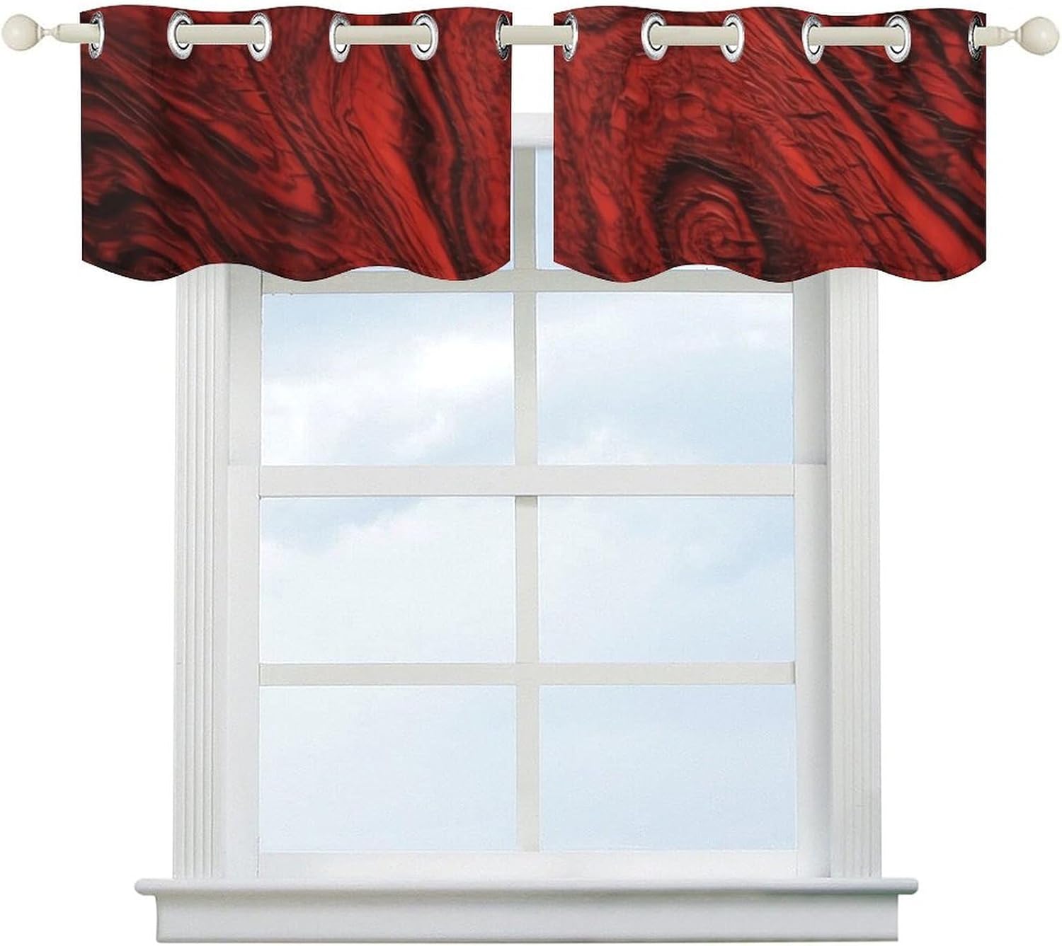 Red Pattern Valances for Window 2 Panels. Light Filtering Curtains Farmhouse Short Small Valance.Modern Curtains for Windows Living Room Kitchen Over Sink.