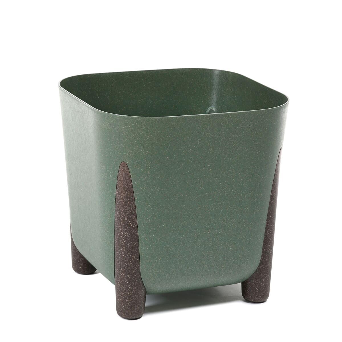 Muddy Hands Eco Friendly Plant Pot with Legs Indoor Home Outdoor Garden Square Decorative Flower Planter Holder Cover - Made from Recycled Plastic & Wood (Green, 26cm)