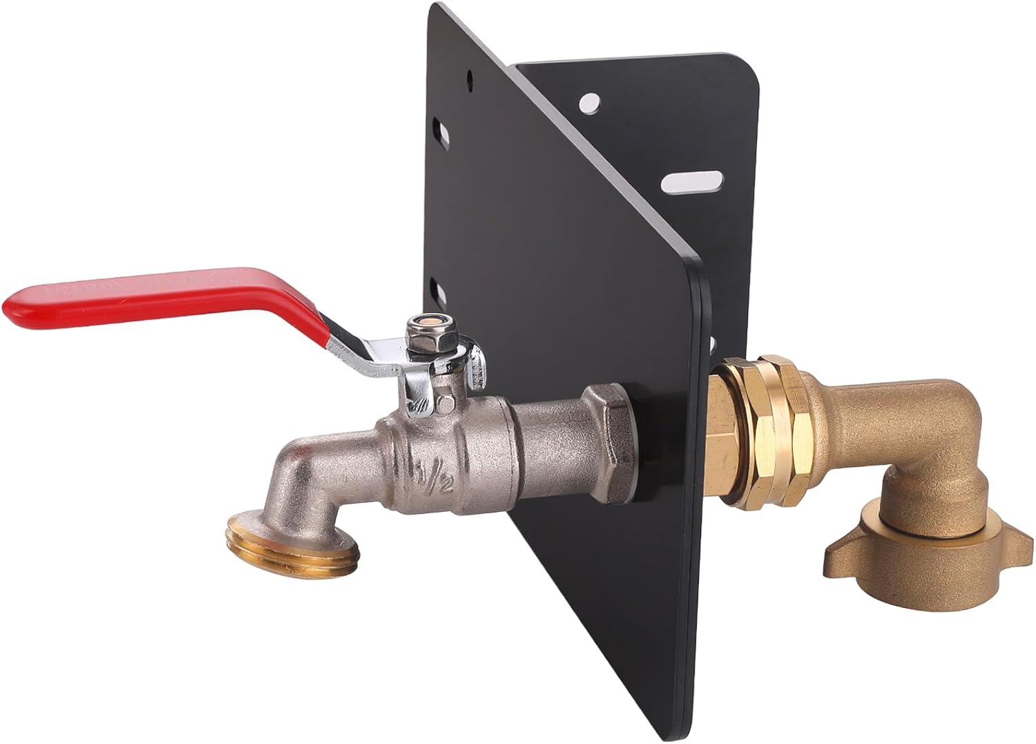 Garden Faucet, Water Spigot Kit, Outdoor Balcony Hose Bib Vlave Backyard Holder for Screened Window Faucet Screen Clamping Base, Matte Black Plate