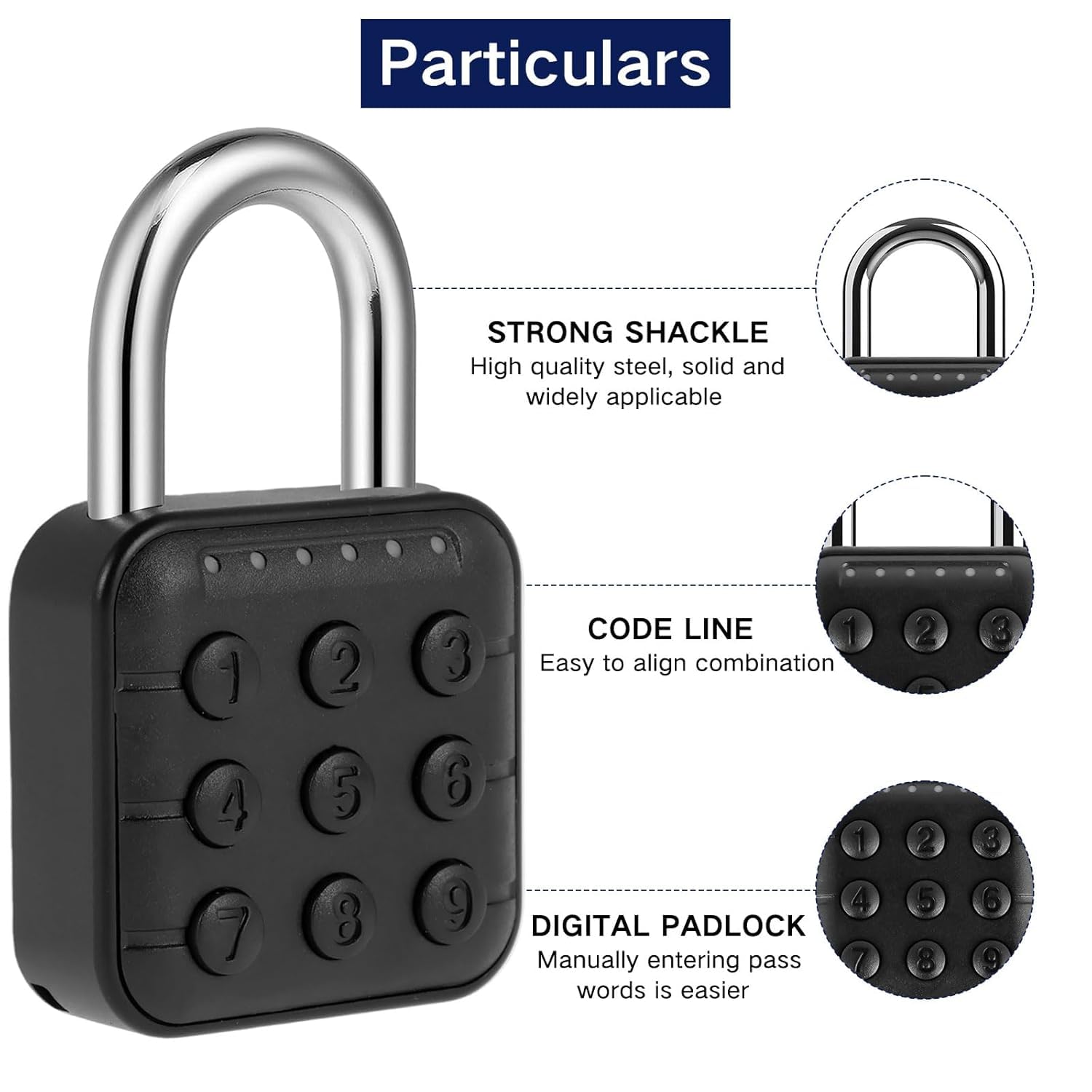 Jukusa 6 Digit Password Locker Lock Aluminum Alloy Code Digital Padlock, Push Button Safe Security Padlock, Combination Padlock for Gym and School Lockers(Black) 2
