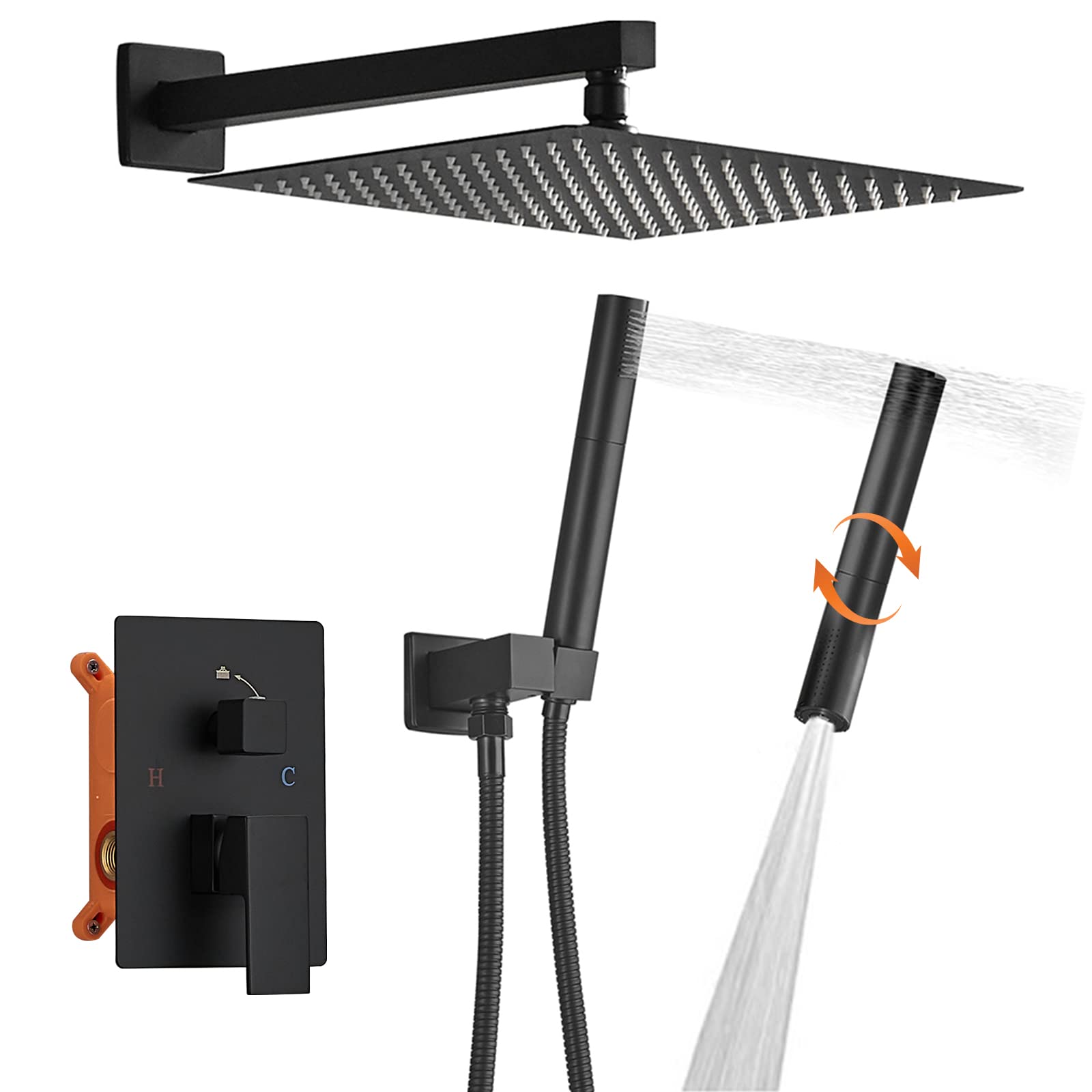 BWE Black Shower System - Rain Head & Handheld -10