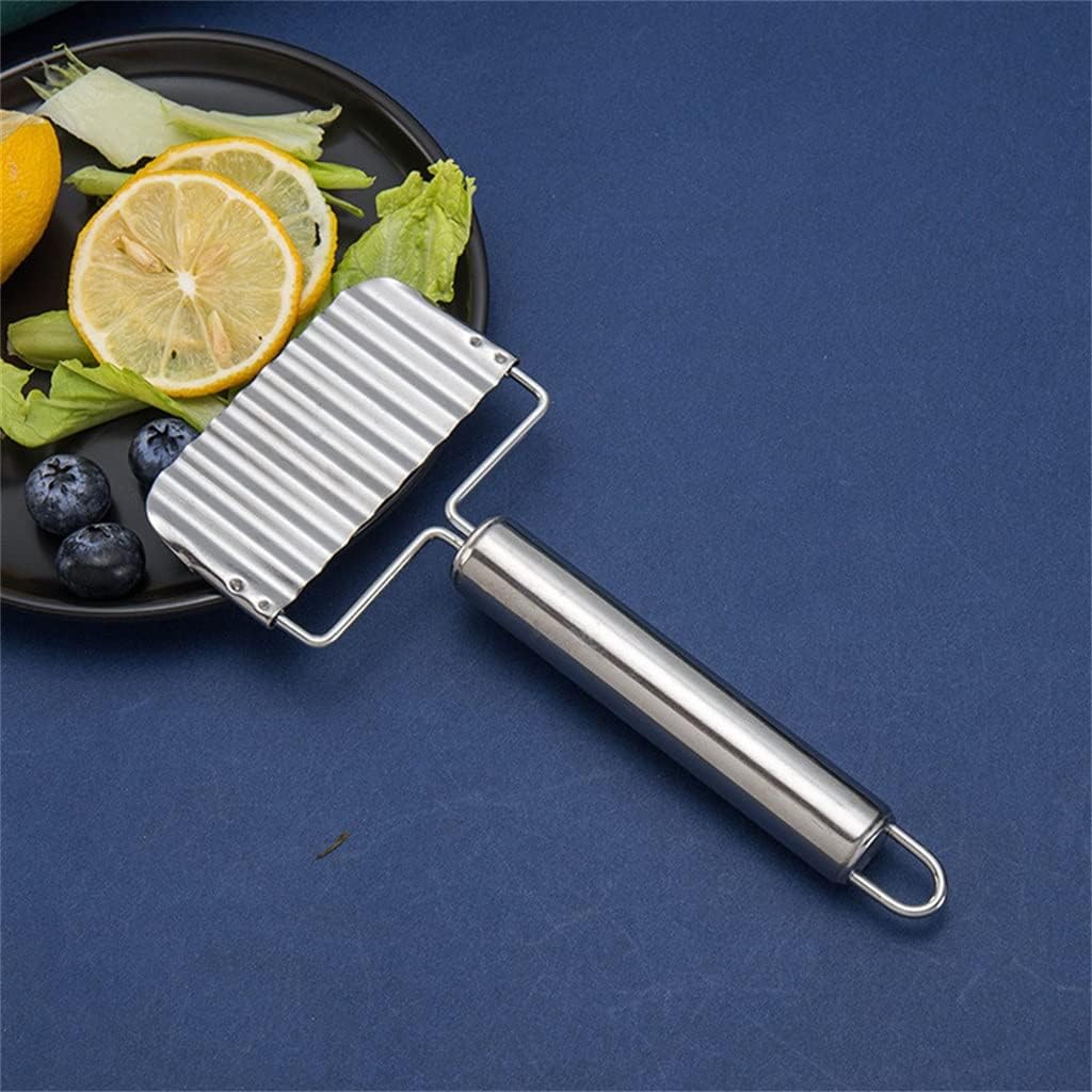 Stainless Steel Potato Chip Slicer Wave Dough Vegetable Fruit Cutter Crinkle Wavy Chopper (Color : As Shown, Size : One Size)