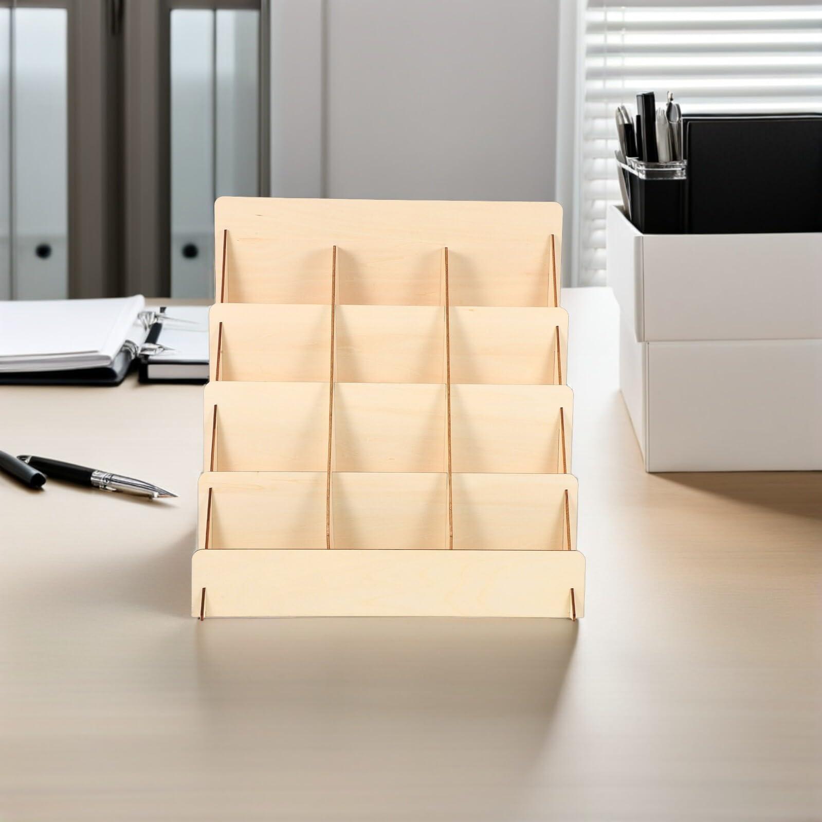 ABOOFAN Présentoir à Cartes de Vœux Structure Stable et Montage Facile à 4 Niveaux en Bois Naturel pour Événements Vendeurs et Librairies