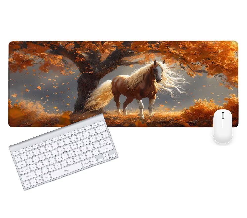 Alfombrilla Ratón, Alfombrilla Gaming Árbol XXL 1200x600x3mm, Extendida Base de Antideslizante Caucho Mouse Pad Caballo, Protector Escritorio con Bordes Cosidos, Mejora la precisión y la Velocidad H-8