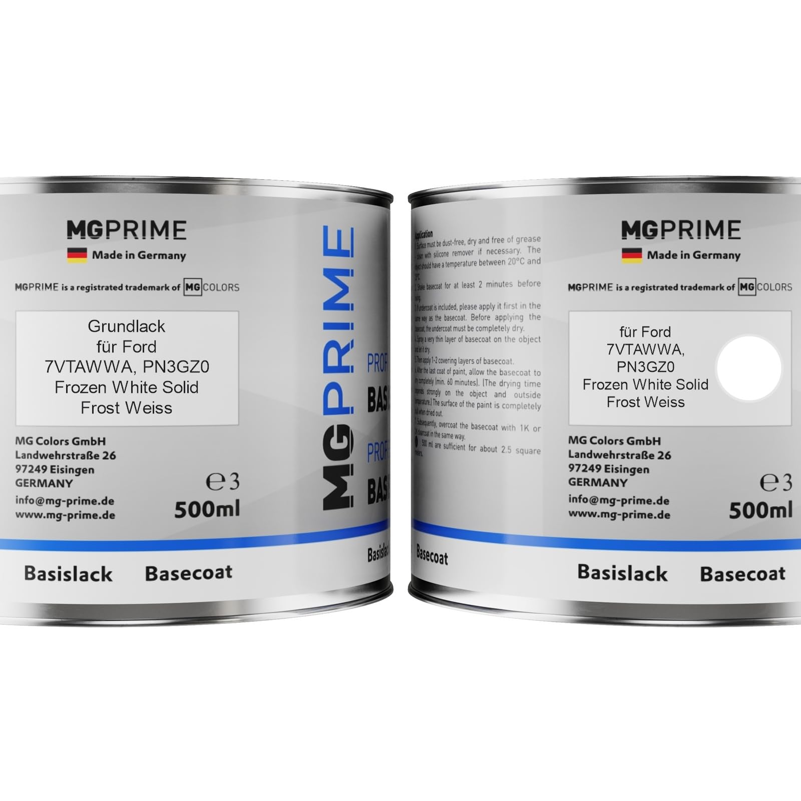 MG PRIME Autolack Dosen für Ford 7VTAWWA / PN3GZ0 Frozen White Solid 1,0L