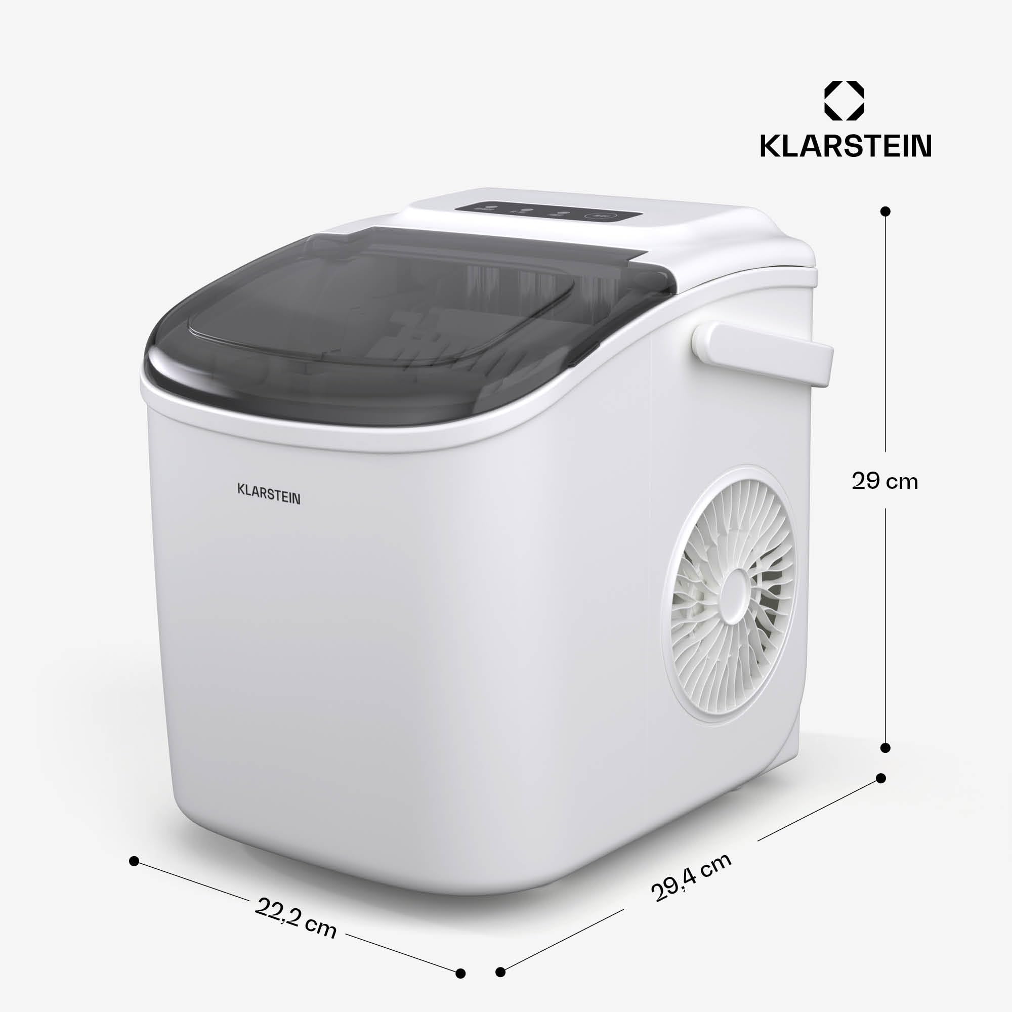 Klarstein Macchina Ghiaccio - 12kg/24h, 2 Dimensioni Cubetti, Serbatoio 1.3L, Controllo Tattile, LED Indicatori, Portatile, Ideale per Casa/Feste