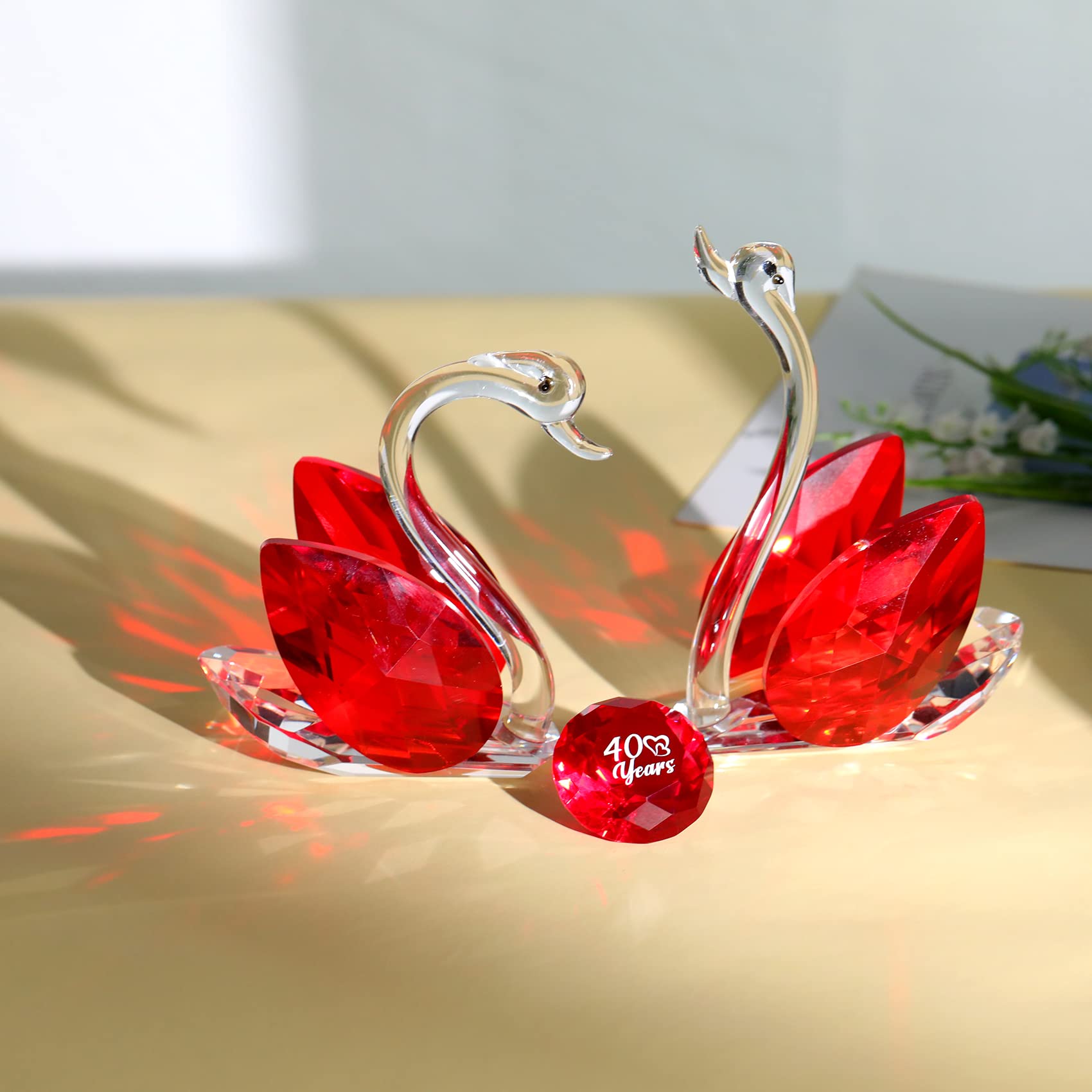 Set di 2 cigni rossi in cristallo per 40° anniversario, regali di nozze per genitori, animali in vetro, statuette da collezione per 40 anni di matrimonio, ornamento unico per la decorazione della casa