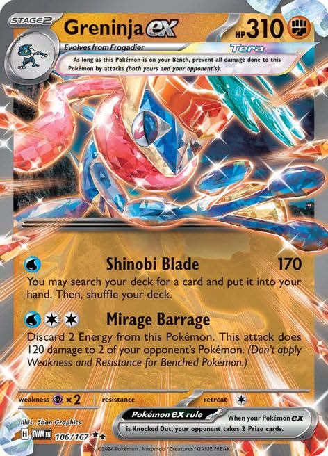 Greninja ex 106/167 Double Rare Pokemon Card | Twilight Masquerade Set | Scarlet & Violet Series | Pokémon TCG | Titan Authenticated