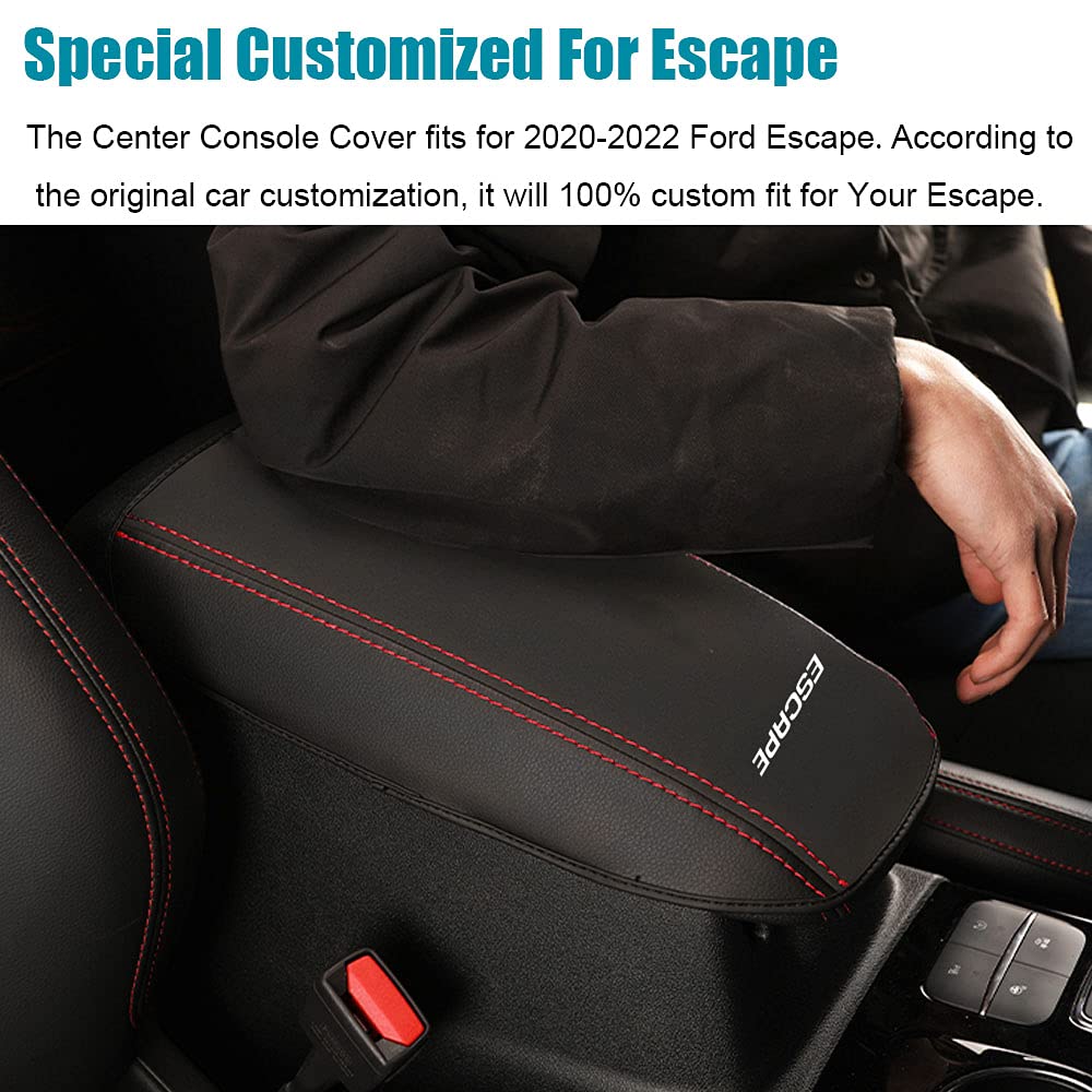 Fits For 2015 2016 2017 2018 2019 Ford Mustang GT Genuine Leather Center Console Armrest Cover (Made In USA) (Red Stitching - Foto 11