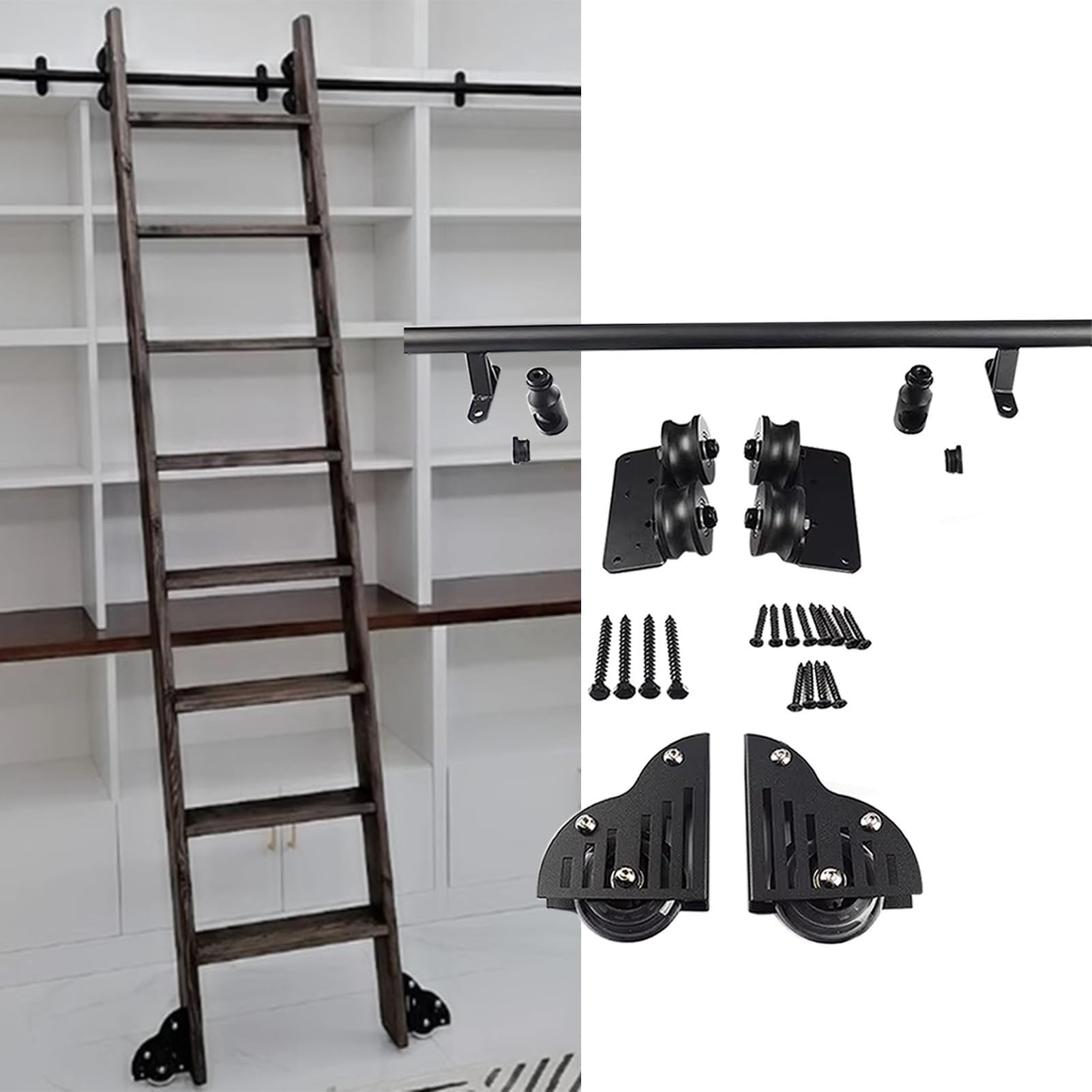 Herrajes para escalera rodante de biblioteca con deslizamiento suave y riel redondo